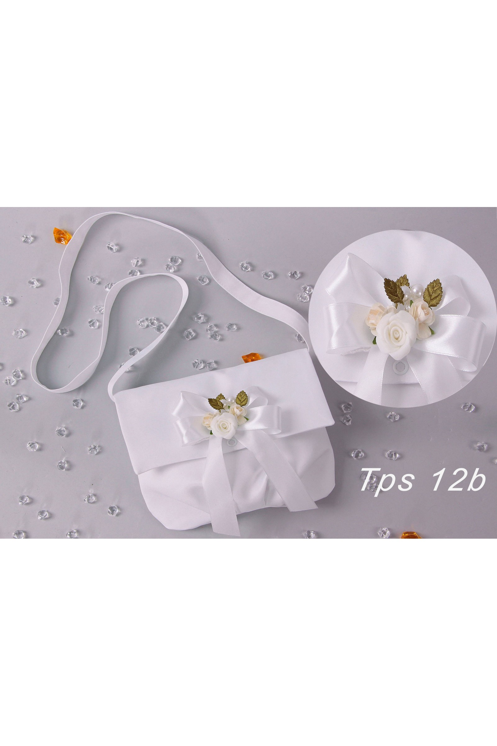 Satin communion bag with belt bouquet Satin communion bag with belt bouquet - obraz 1