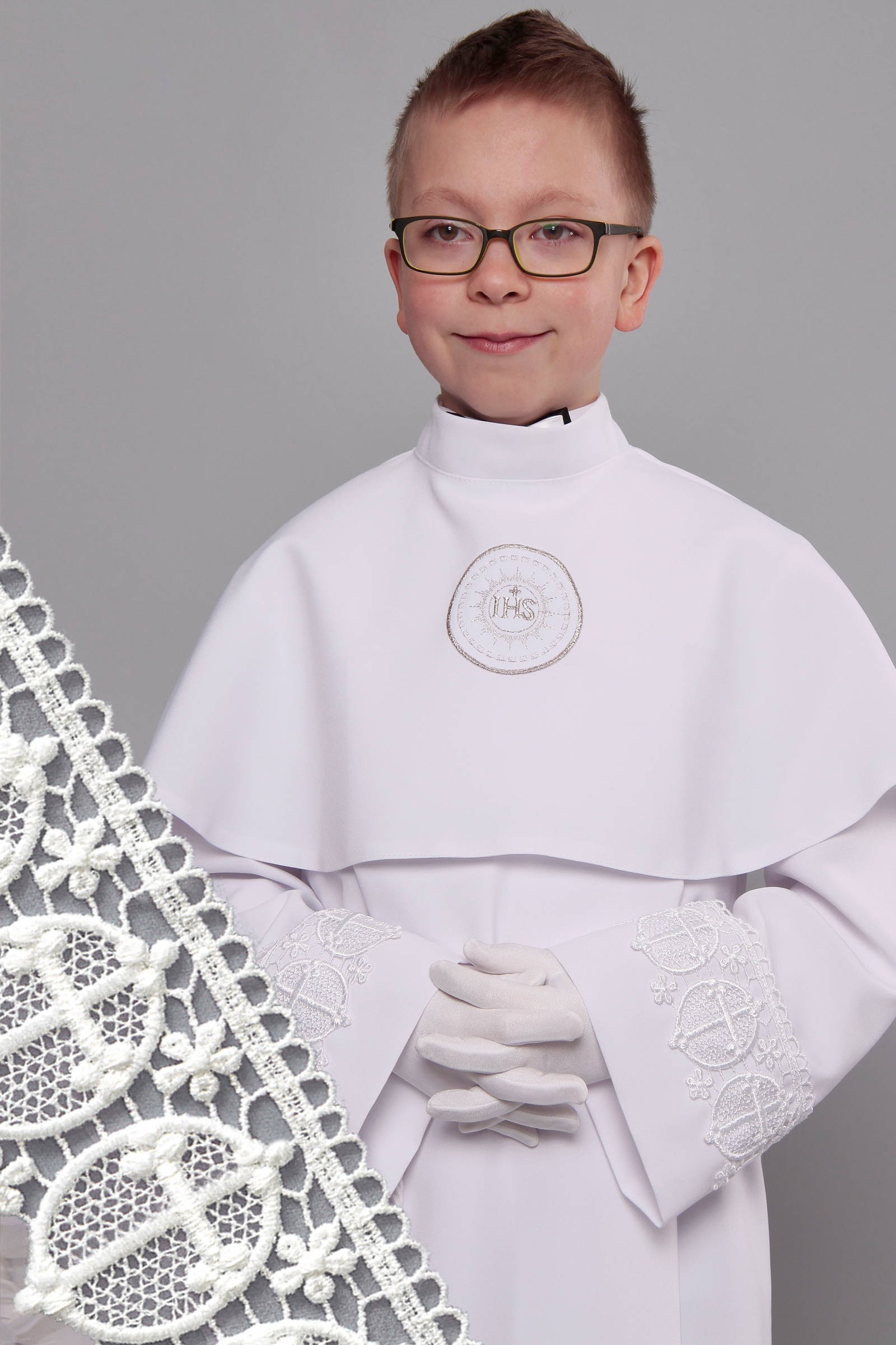 Communion dress with guipure 3/UK-KK - obraz 0