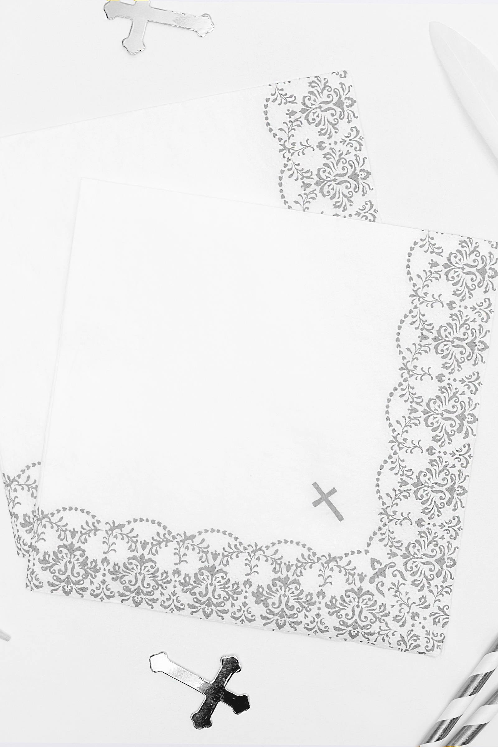 Communion napkins 7 - silver lace motif - obraz 0