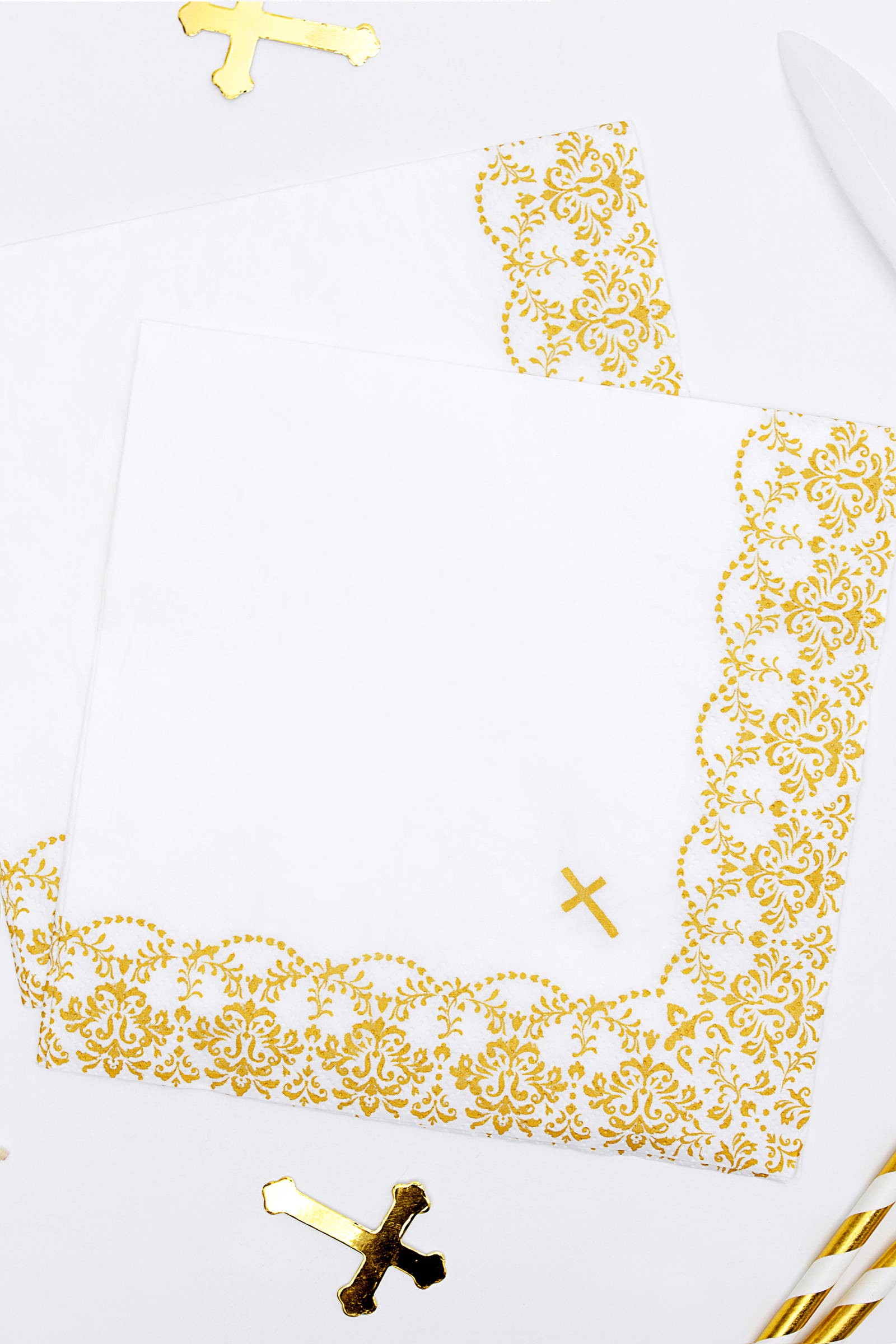 Communion napkins 6 - golden lace motif - obraz 0