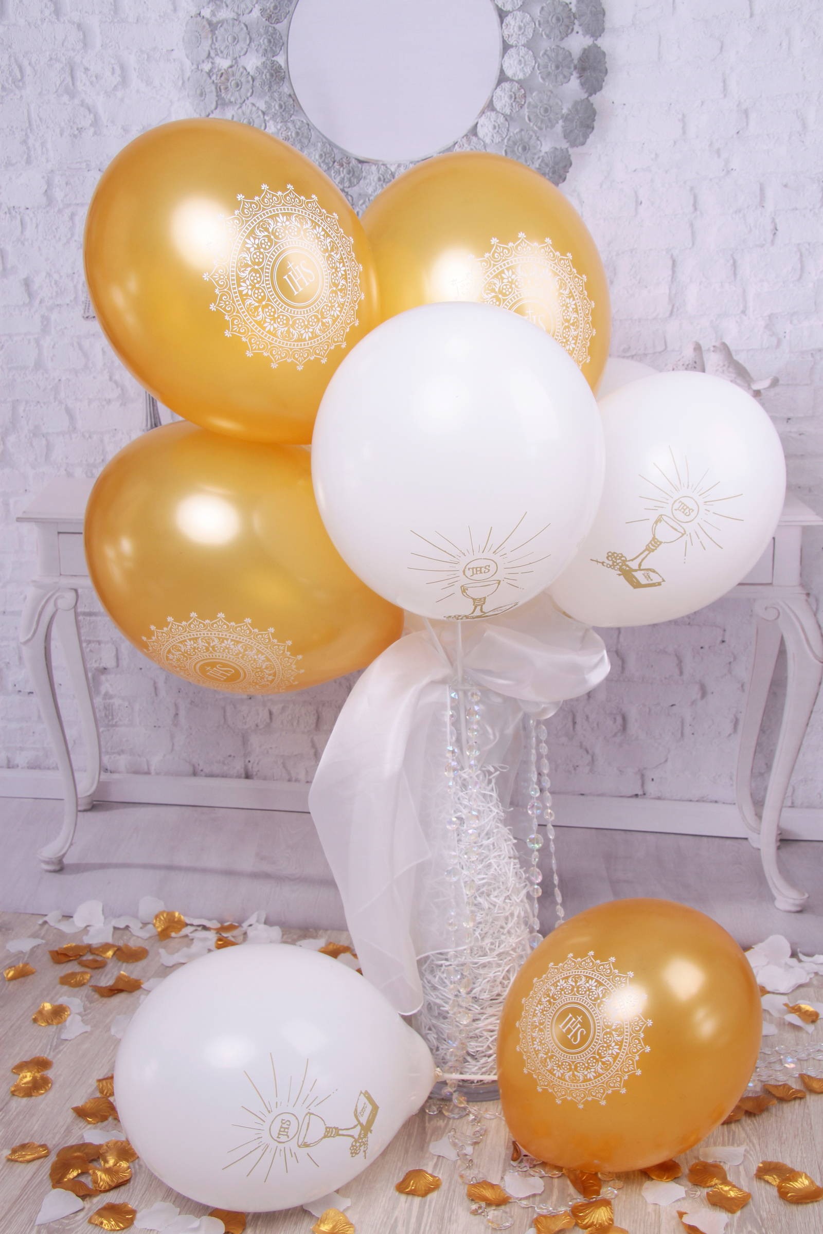 Communion balloons - white and gold Communion balloons - white and gold - obraz 1
