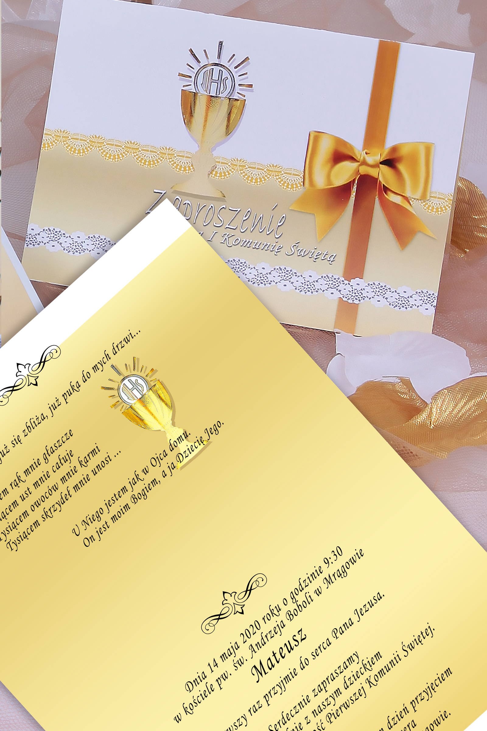 Personalized communion invitations from sets - Gold Lace - obraz 0