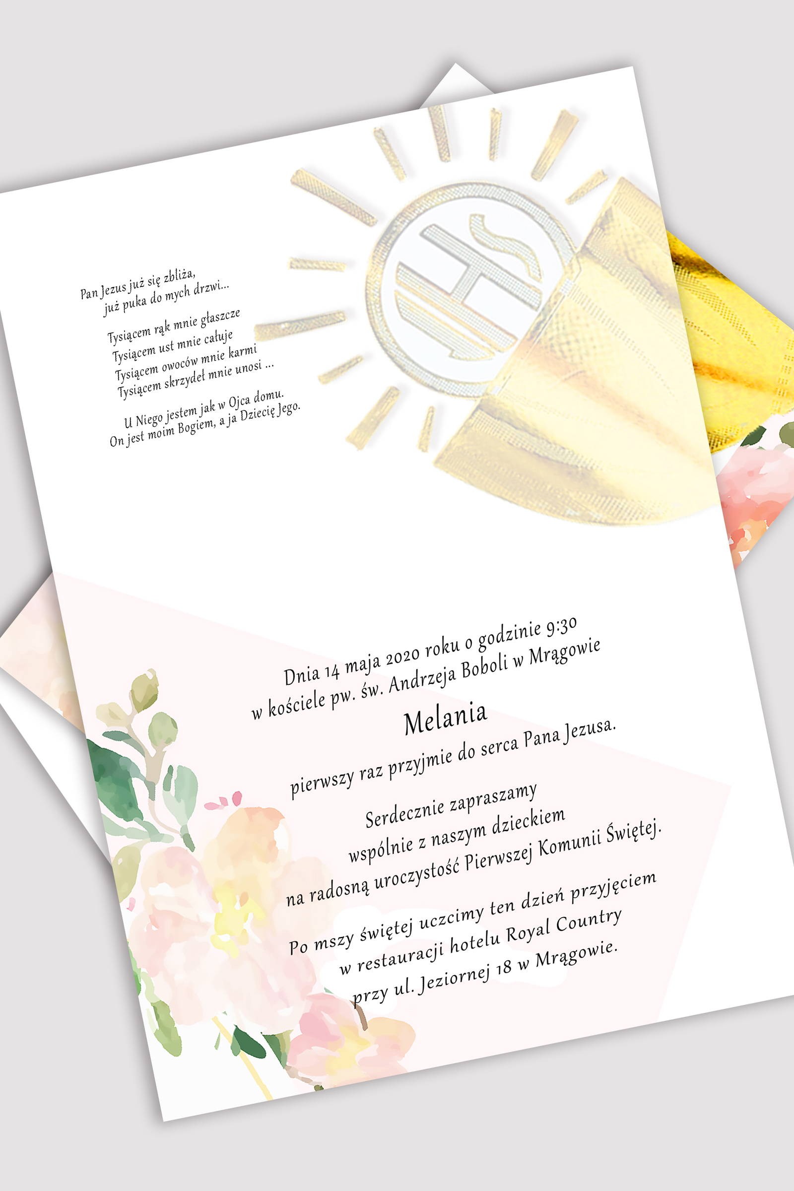 Personalized communion invitations from sets - Watercolor pink - obraz 0