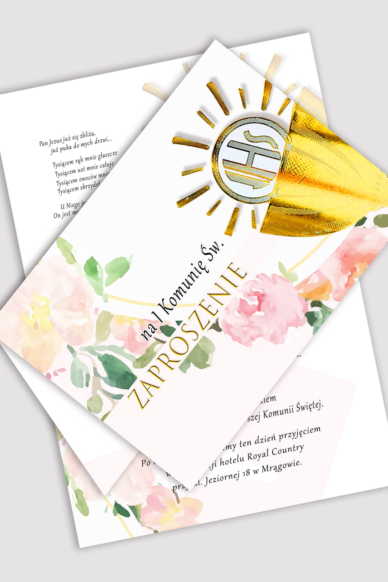 Personalized communion invitations from sets - Watercolor pink - obraz 2