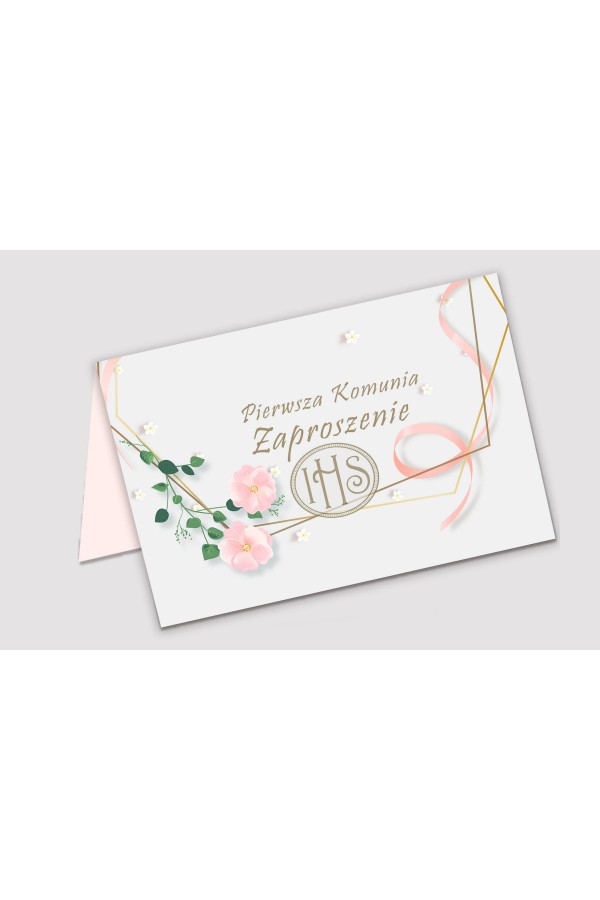 Personalized communion invitations from sets - Pink ribbon Personalized communion invitations from sets - Pink ribbon - obraz 1