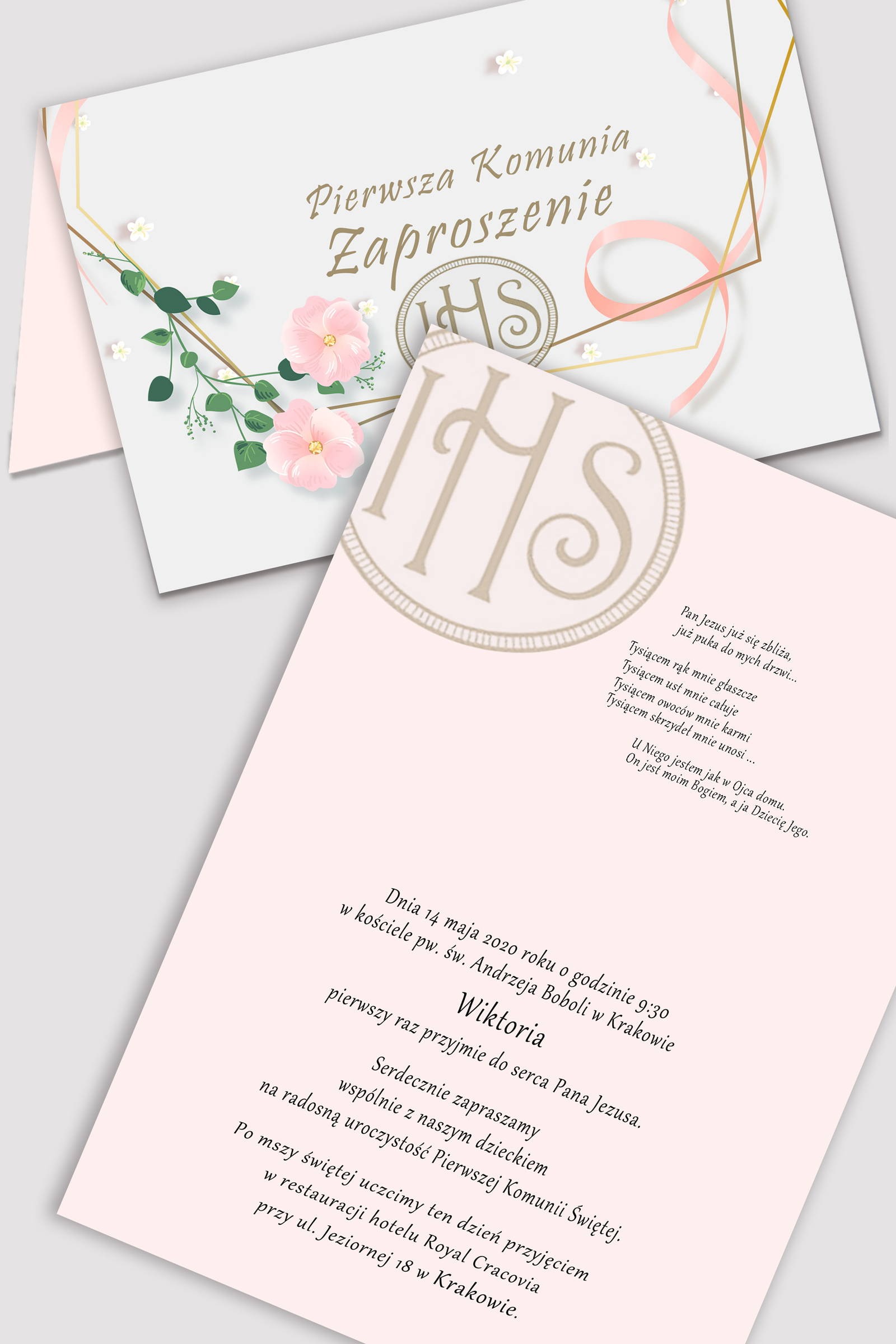 Personalized communion invitations from sets - Pink ribbon Personalized communion invitations from sets - Pink ribbon - obraz 0