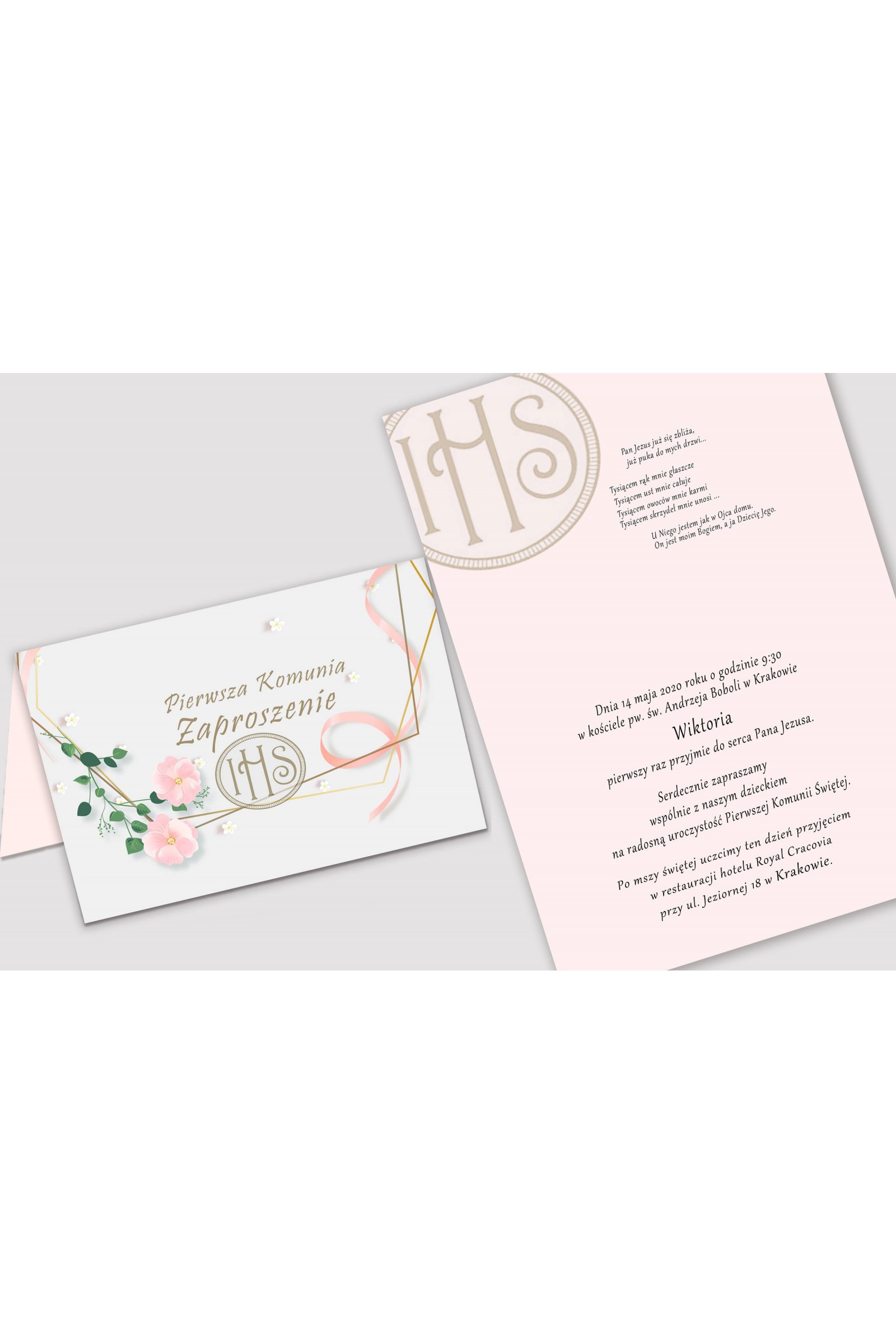 Personalized communion invitations from sets - Pink ribbon Personalized communion invitations from sets - Pink ribbon - obraz 2