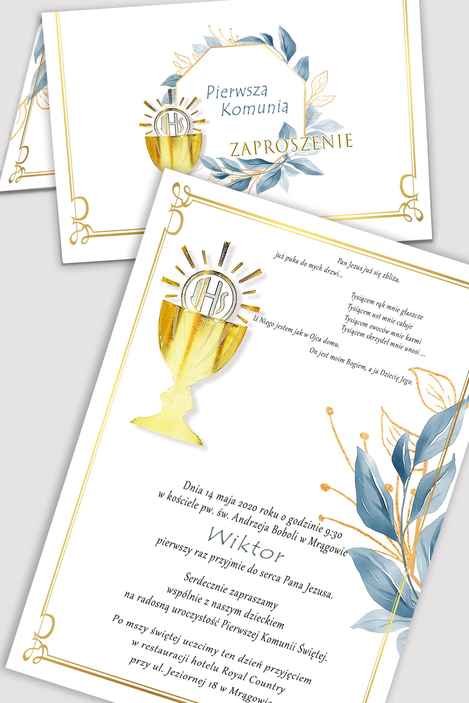Personalized communion invitations from sets - Gold with a touch of navy blue Personalized communion invitations from sets - Gold with a touch of navy blue - obraz 0