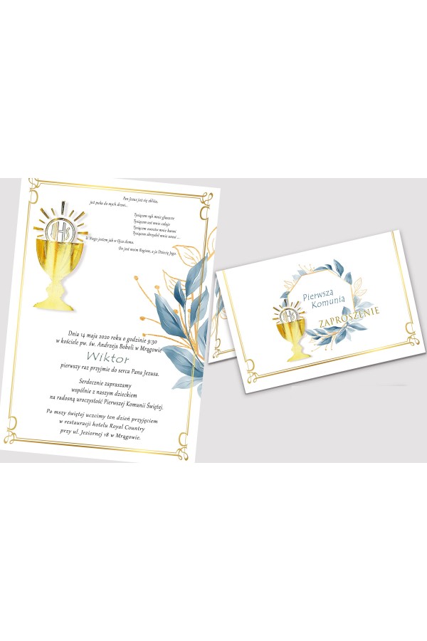 Personalized communion invitations from sets - Gold with a touch of navy blue Personalized communion invitations from sets - Gold with a touch of navy blue - obraz 2