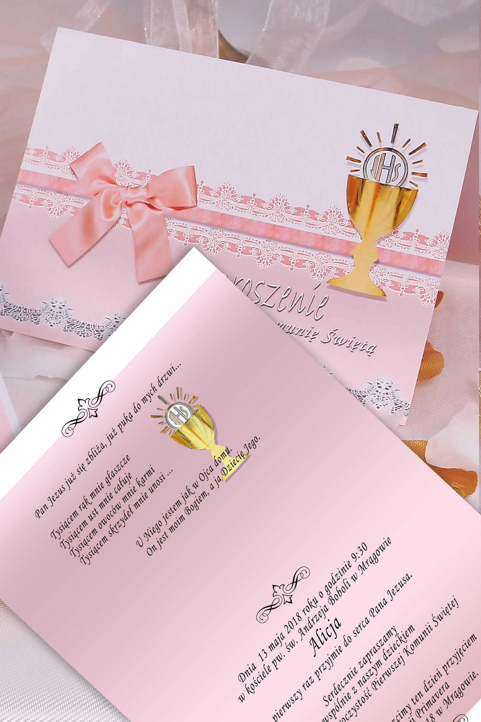 Personalized communion invitations from sets - Lace pink Personalized communion invitations from sets - Lace pink - obraz 0