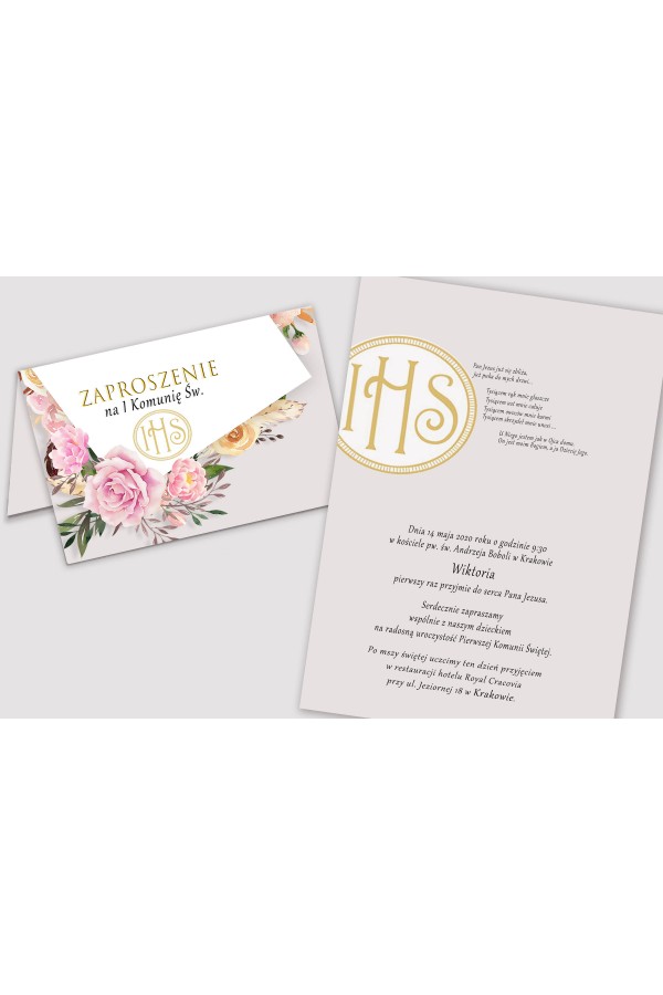 Personalized communion invitations from sets - Peony and rose Personalized communion invitations from sets - Peony and rose - obraz 2