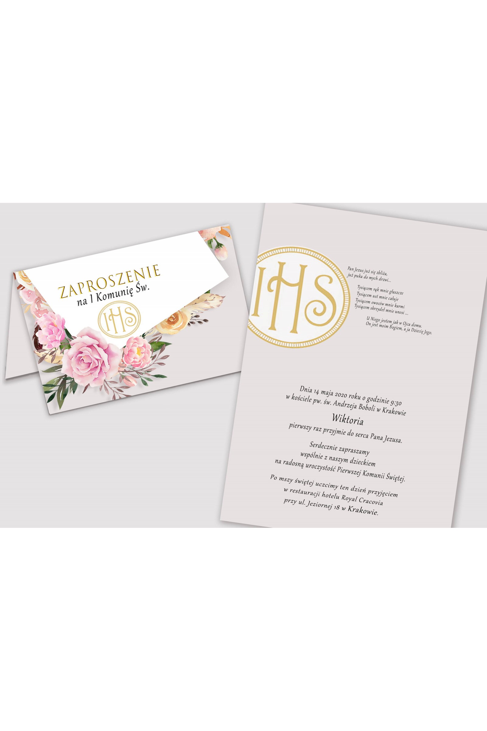 Personalized communion invitations from sets - Peony and rose Personalized communion invitations from sets - Peony and rose - obraz 2