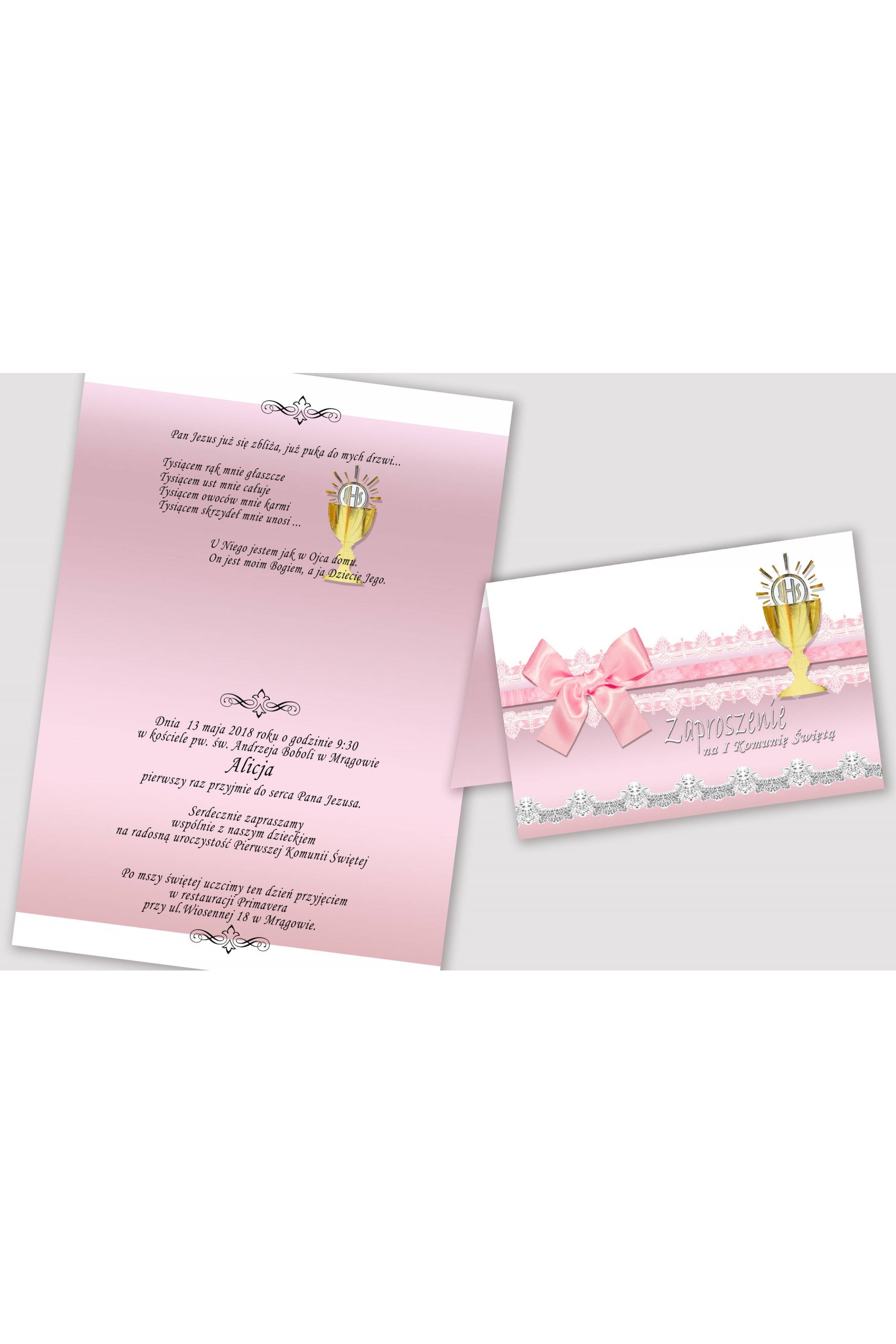 Personalized communion invitations from sets - Lace pink Personalized communion invitations from sets - Lace pink - obraz 2