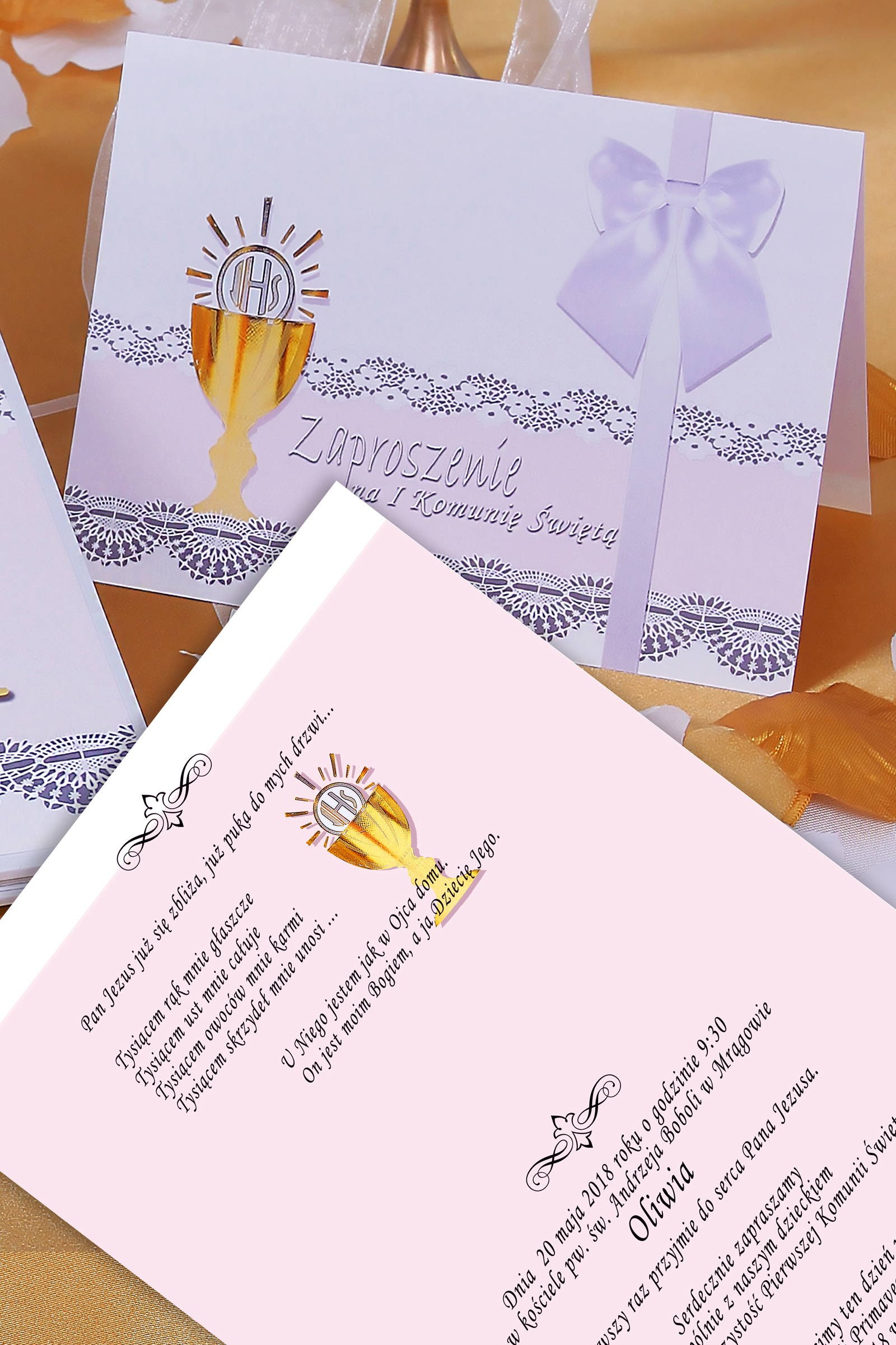 Personalized communion invitations from sets - Lace white - obraz 0