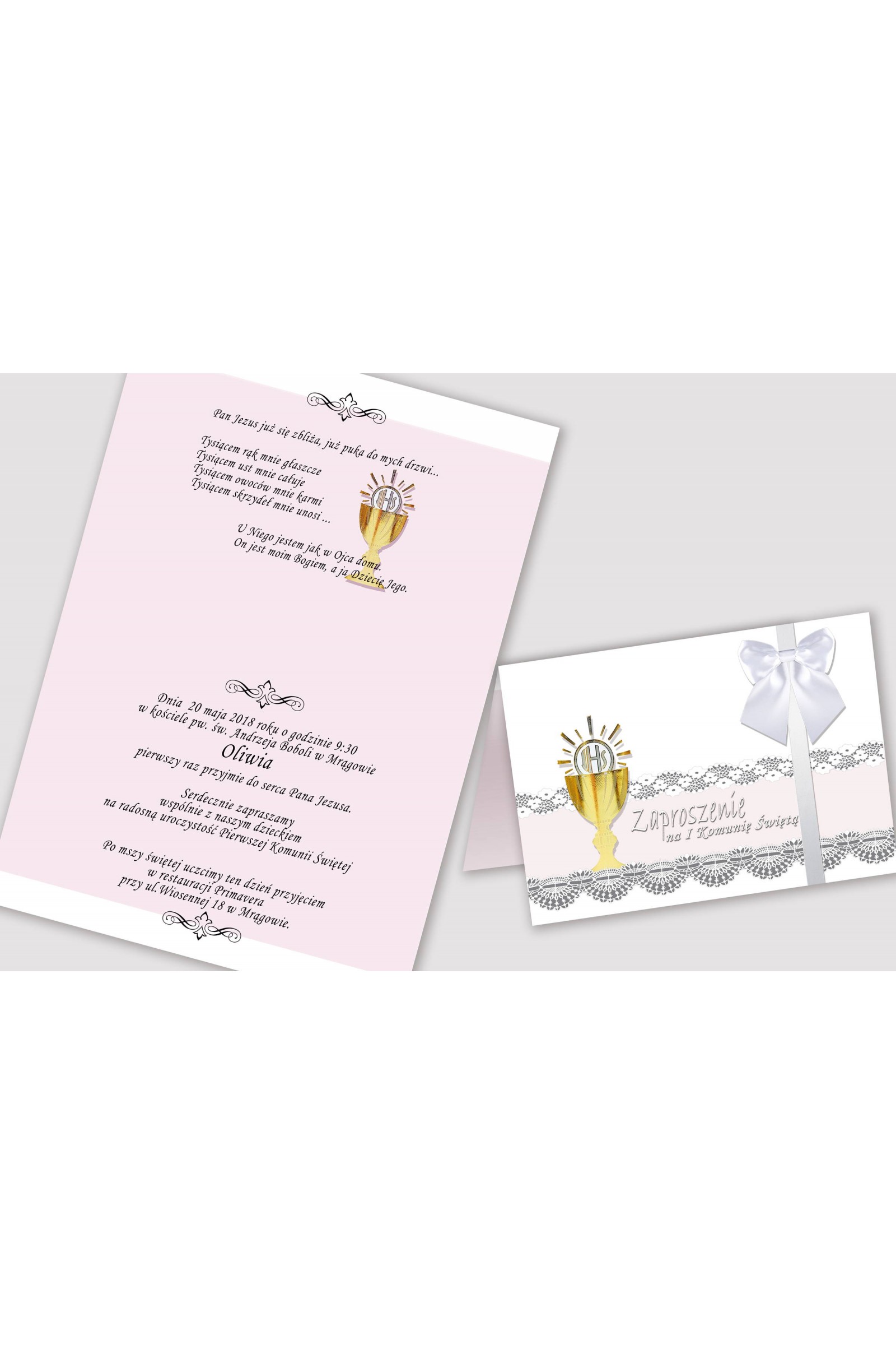 Personalized communion invitations from sets - Lace white - obraz 2