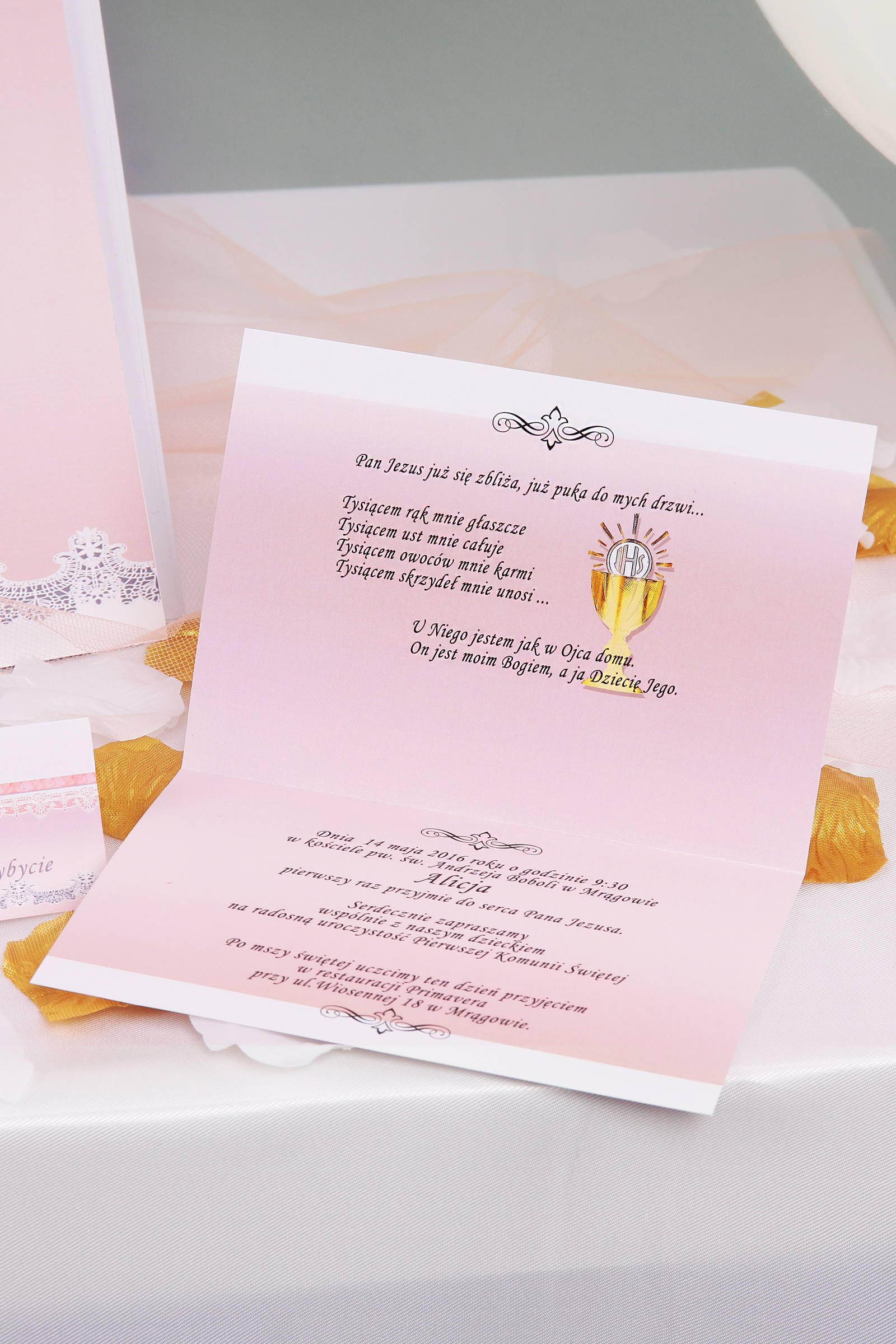 Personalized communion invitations from sets - Lace pink Personalized communion invitations from sets - Lace pink - obraz 3