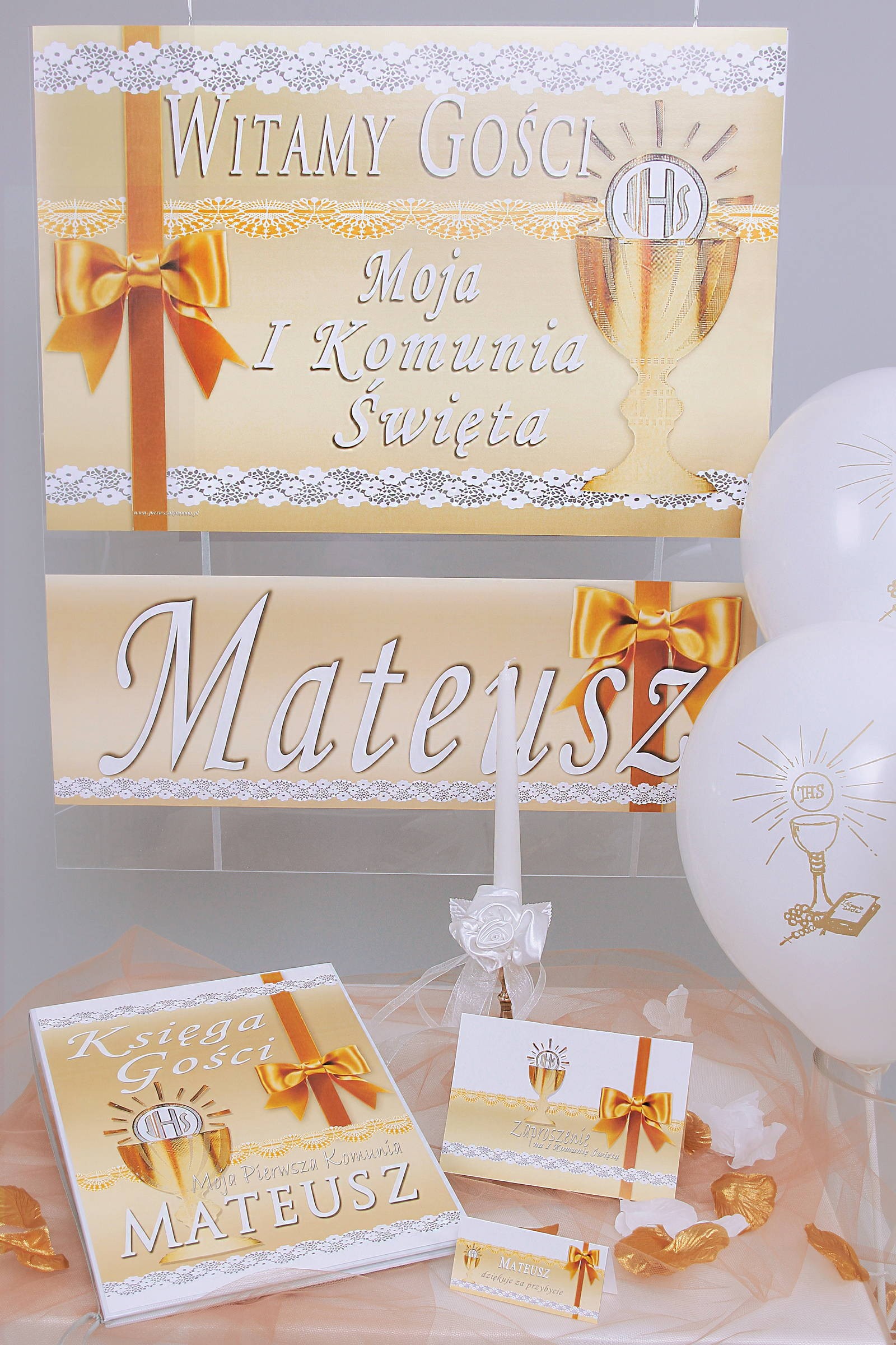 Personalized decorative communion set - Gold lace Personalized decorative communion set - Gold lace - obraz 0
