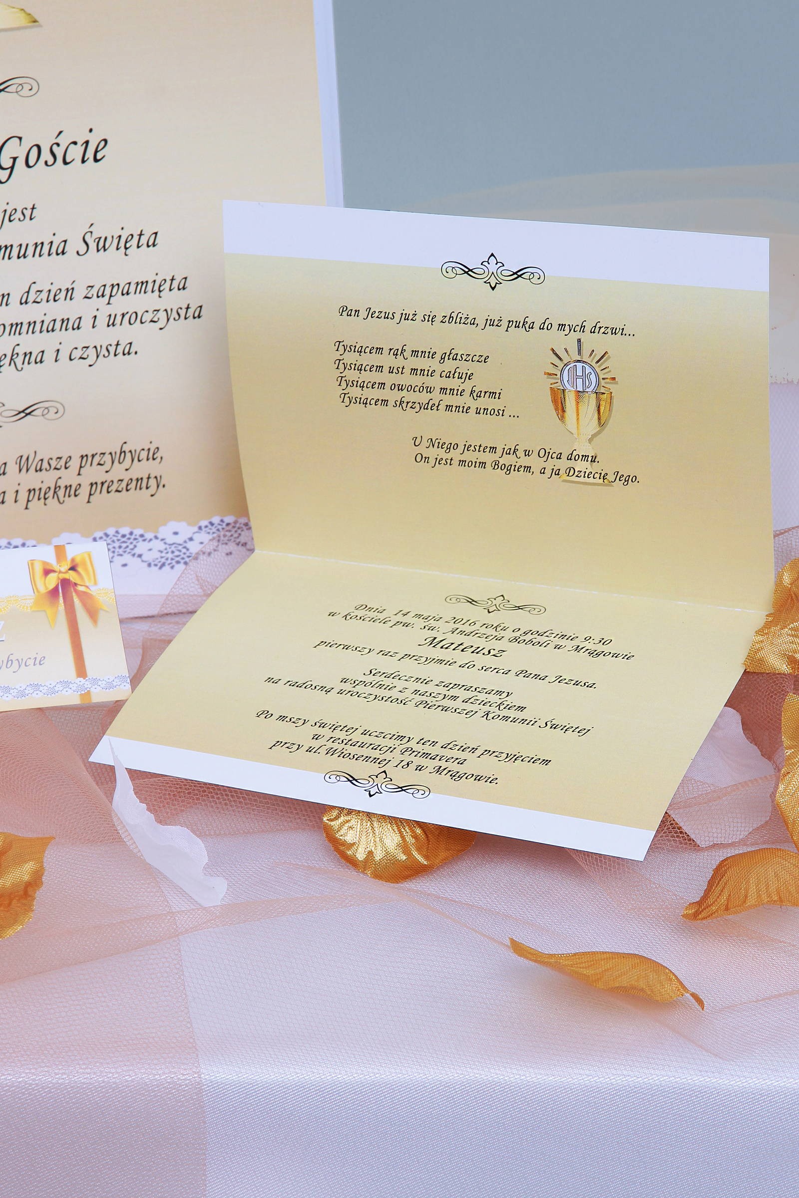 Personalized decorative communion set - Gold lace Personalized decorative communion set - Gold lace - obraz 5