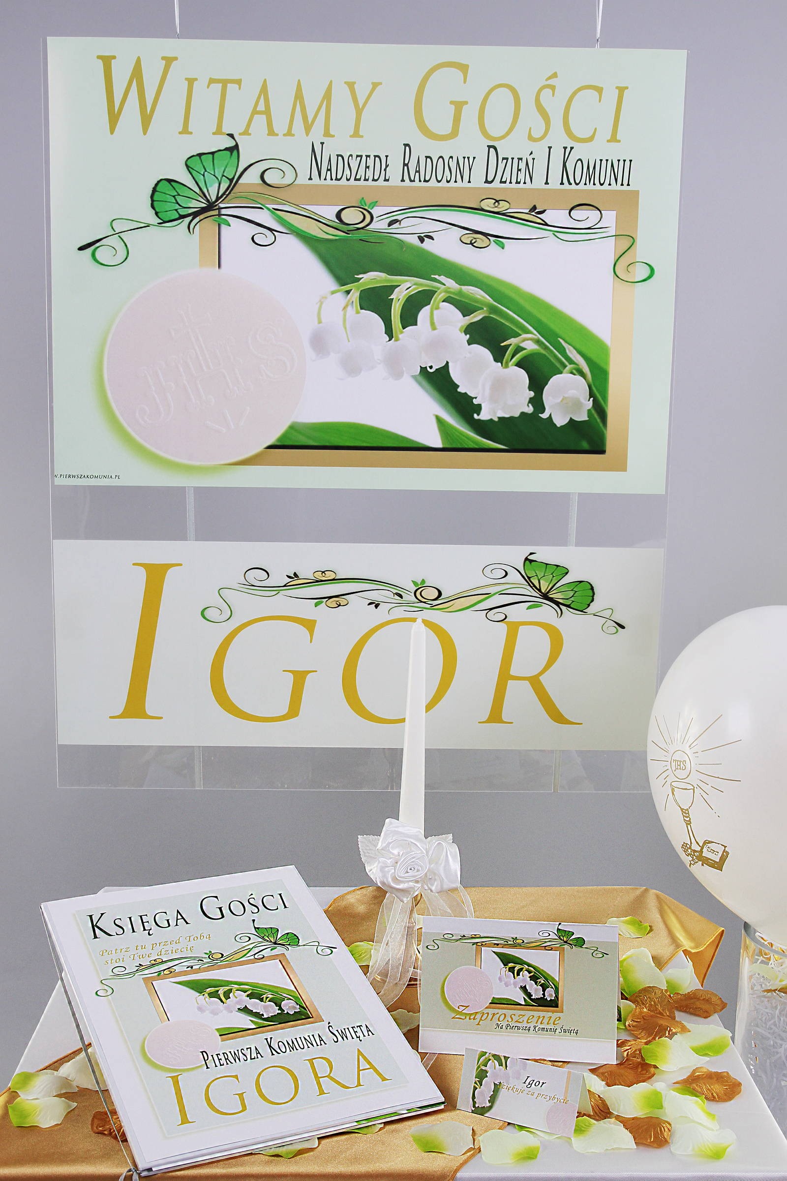 Personalized decorative communion set - Lily of the Valley Personalized decorative communion set - Lily of the Valley - obraz 0