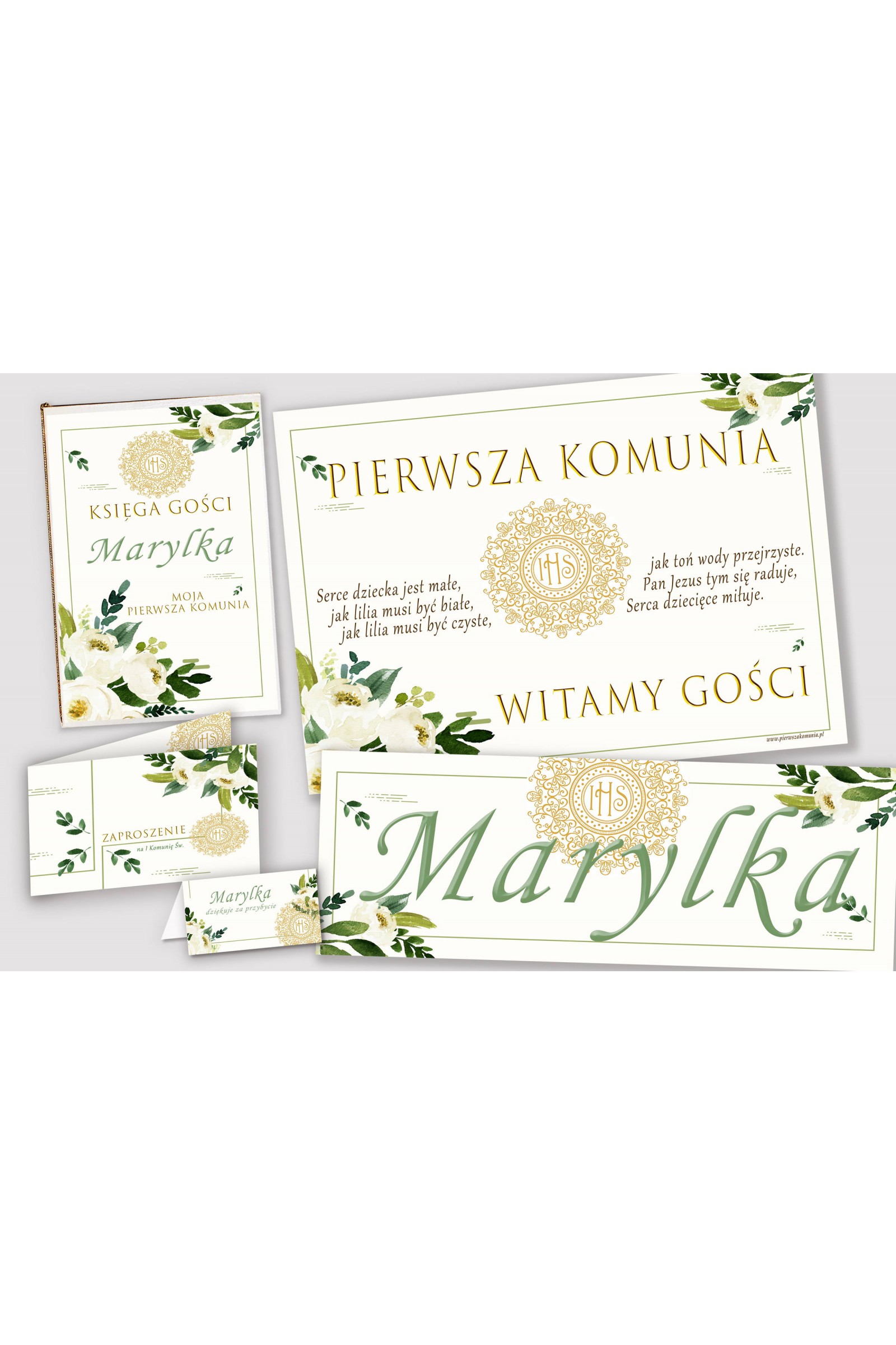 Personalized decorative communion set - White bouquet Personalized decorative communion set - White bouquet - obraz 1