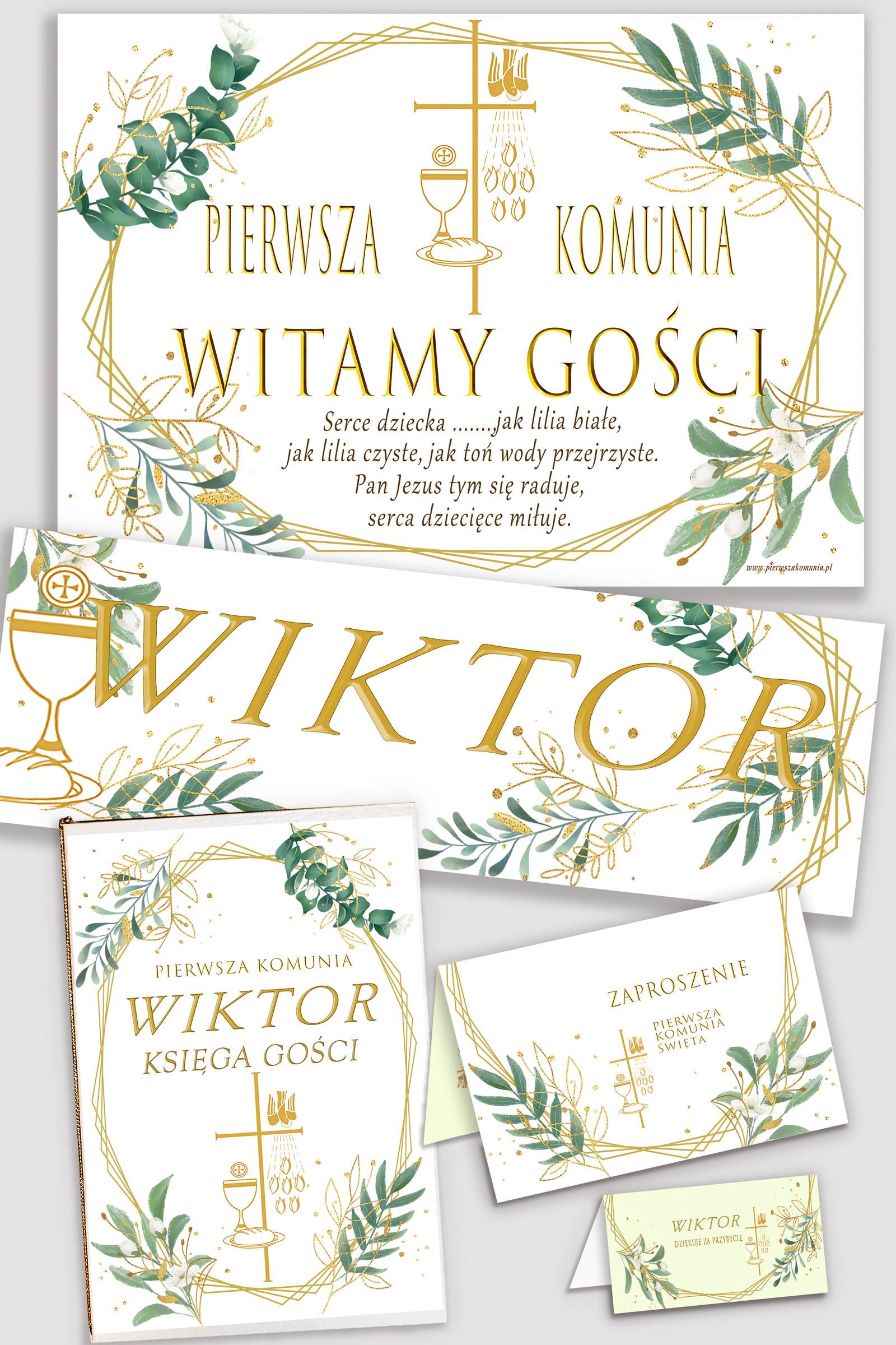 Personalized decorative communion set - Gold and twigs Personalized decorative communion set - Gold and twigs - obraz 0