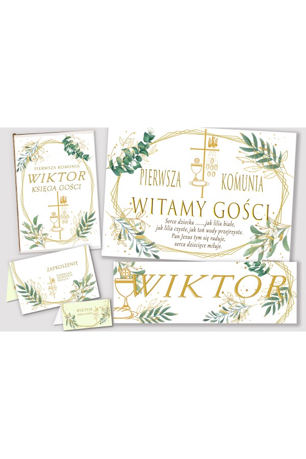 Personalized decorative communion set - Gold and twigs Personalized decorative communion set - Gold and twigs - obraz 1