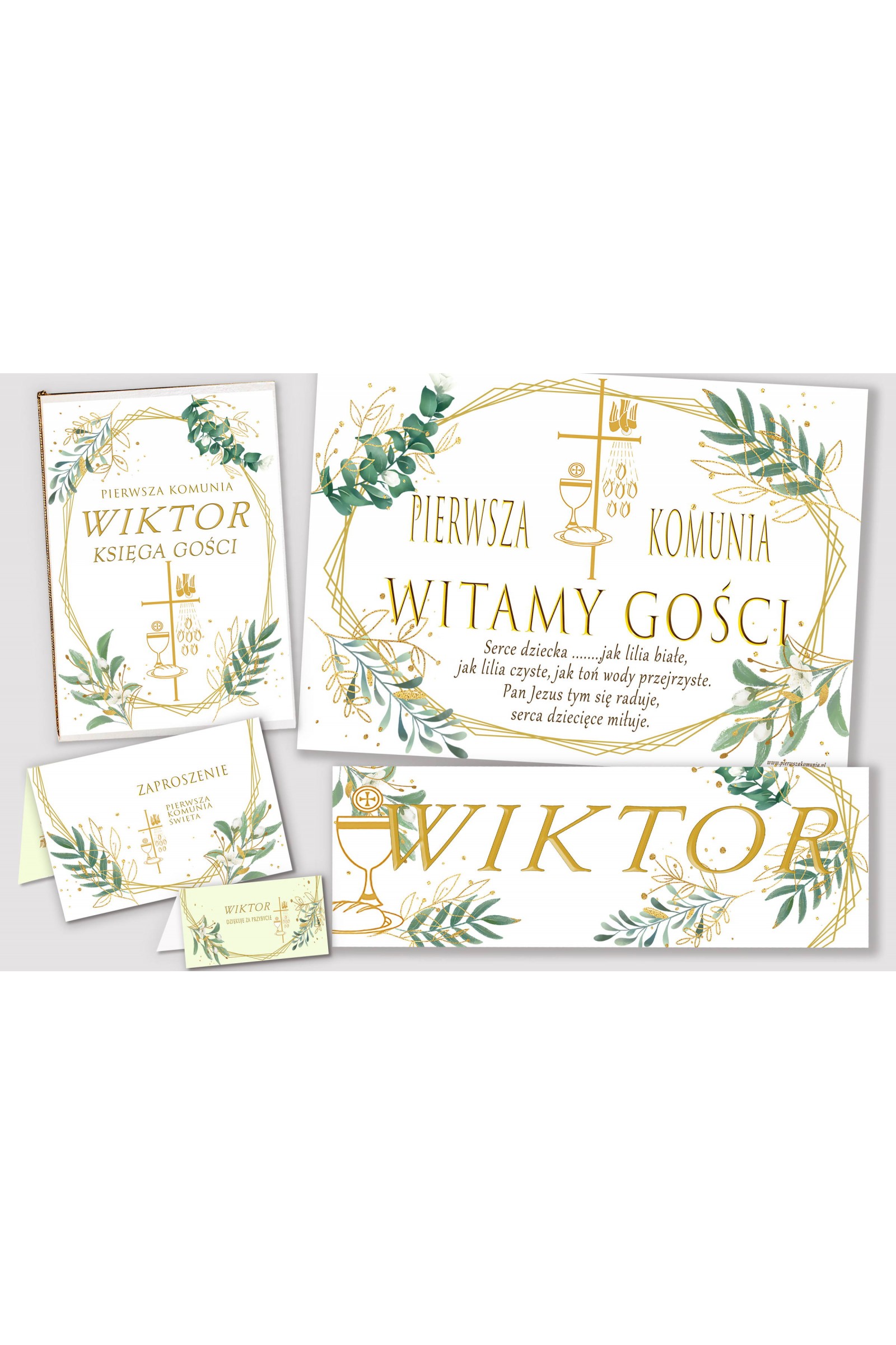 Personalized decorative communion set - Gold and twigs Personalized decorative communion set - Gold and twigs - obraz 1