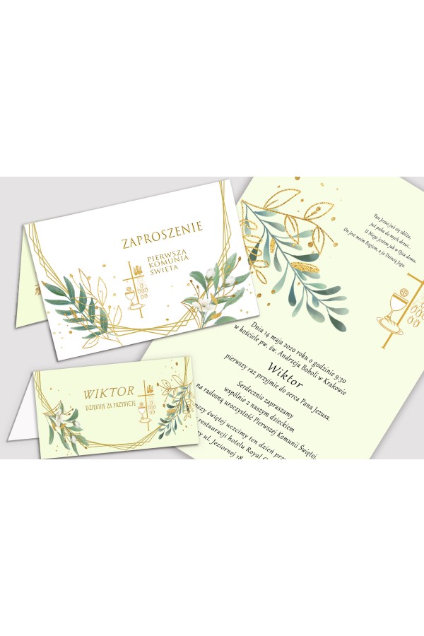 Personalized decorative communion set - Gold and twigs Personalized decorative communion set - Gold and twigs - obraz 5