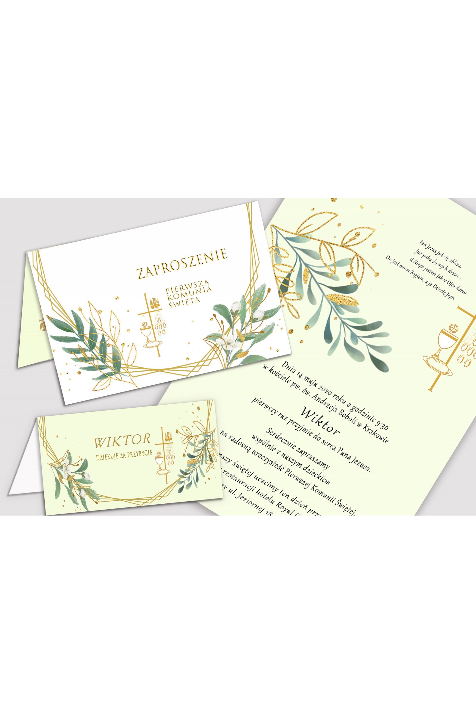 Personalized decorative communion set - Gold and twigs Personalized decorative communion set - Gold and twigs - obraz 5