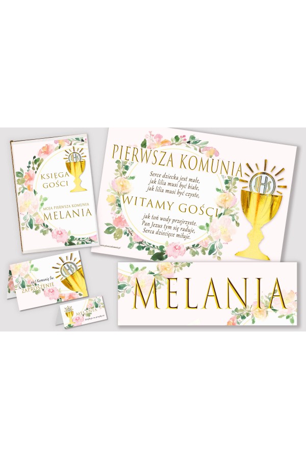 Personalized decorative communion set - Watercolor pink Personalized decorative communion set - Watercolor pink - obraz 1