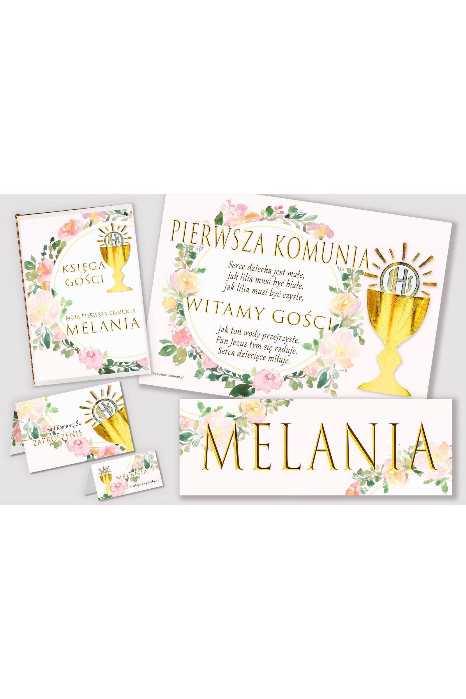 Personalized decorative communion set - Watercolor pink Personalized decorative communion set - Watercolor pink - obraz 1