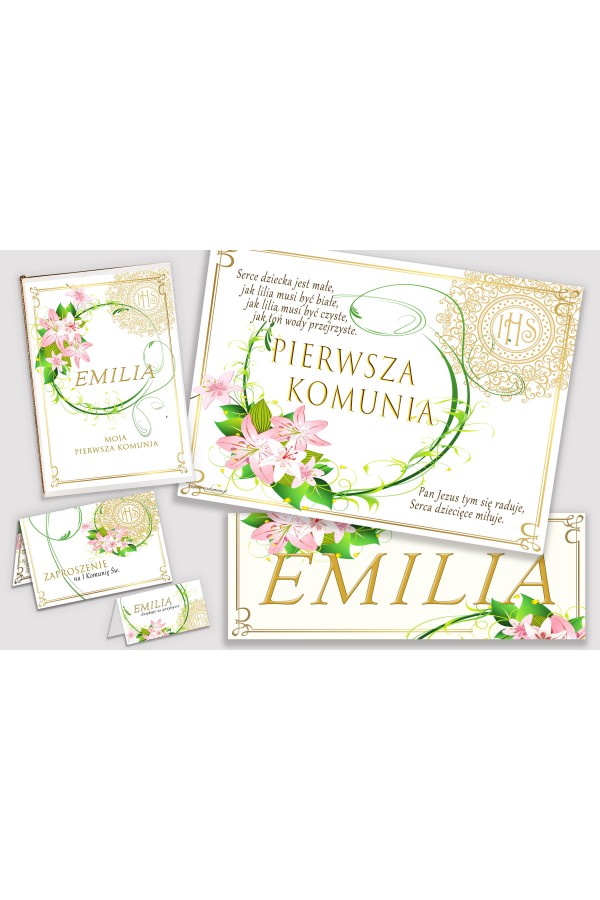 Personalized decorative communion set - Delicacy of lilies Personalized decorative communion set - Delicacy of lilies - obraz 1