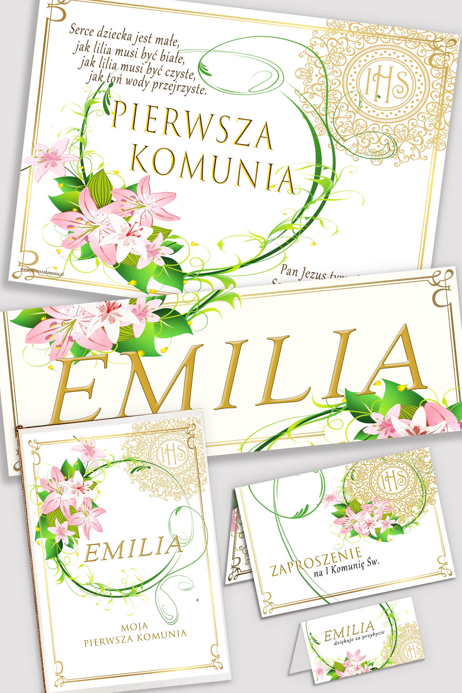 Personalized decorative communion set - Delicacy of lilies Personalized decorative communion set - Delicacy of lilies - obraz 0
