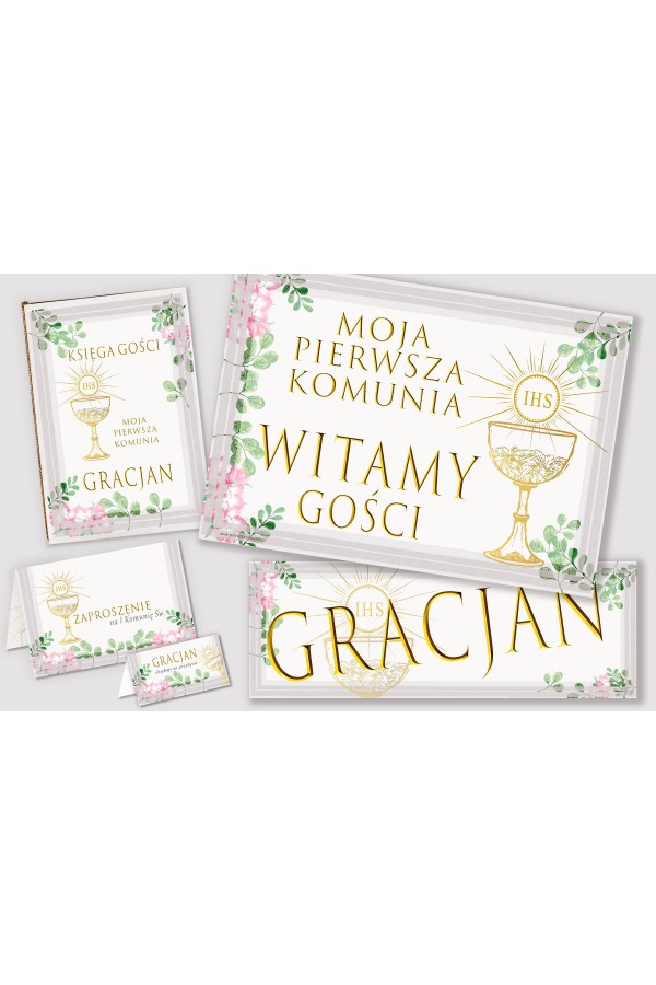 Personalized decorative communion set - Watercolor violets Personalized decorative communion set - Watercolor violets - obraz 1