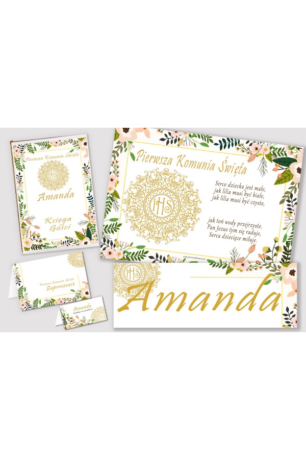 Personalized decorative communion set - Pastel poppies Personalized decorative communion set - Pastel poppies - obraz 1
