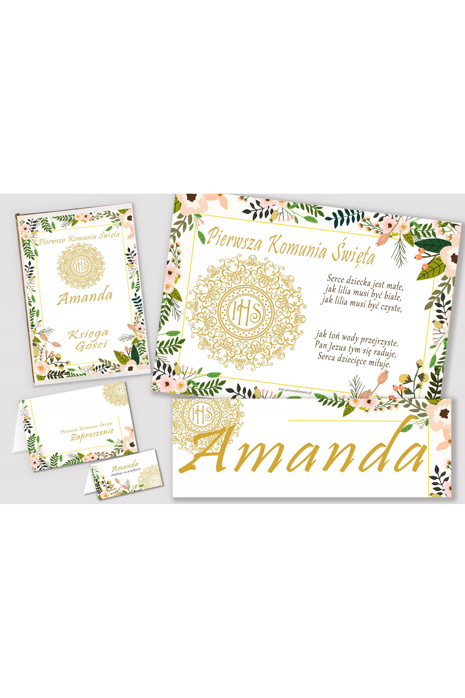 Personalized decorative communion set - Pastel poppies Personalized decorative communion set - Pastel poppies - obraz 1