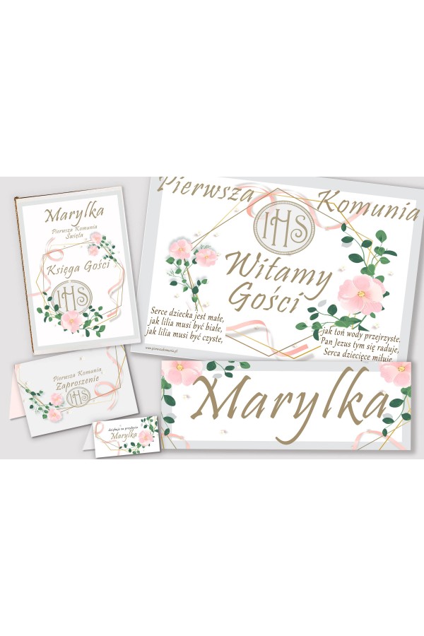 Personalized decorative communion set - Pink ribbon Personalized decorative communion set - Pink ribbon - obraz 1