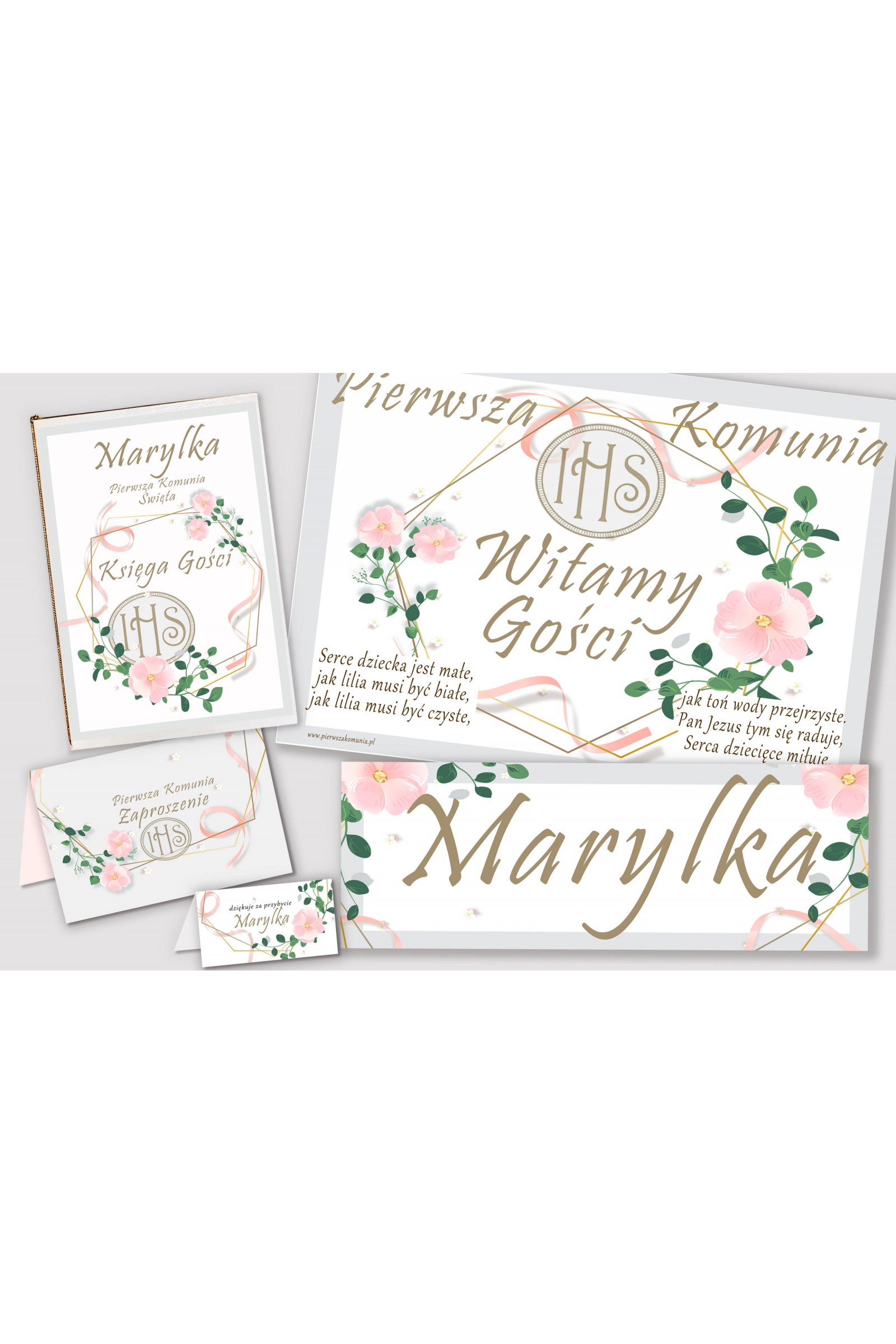 Personalized decorative communion set - Pink ribbon Personalized decorative communion set - Pink ribbon - obraz 1