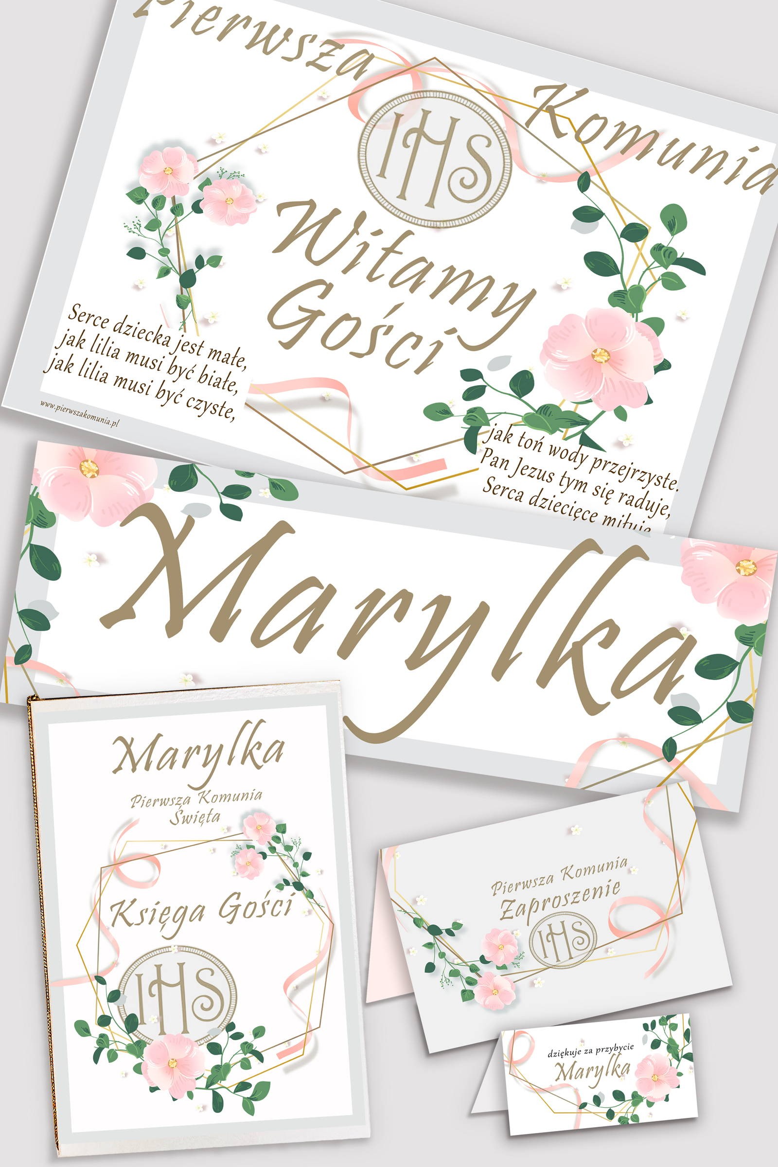 Personalized decorative communion set - Pink ribbon Personalized decorative communion set - Pink ribbon - obraz 0