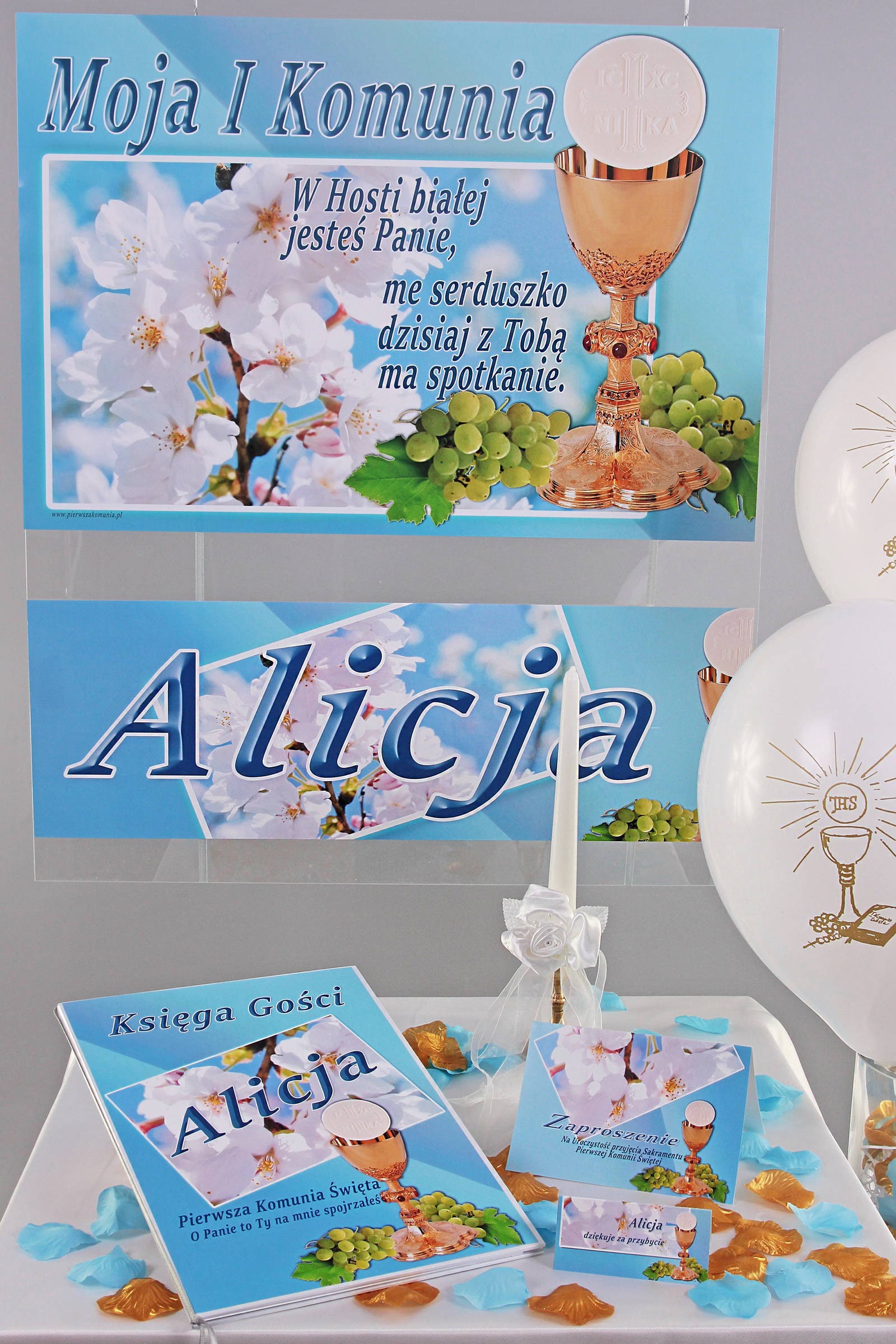 Personalized decorative communion set - Turquoise apple tree Personalized decorative communion set - Turquoise apple tree - obraz 0
