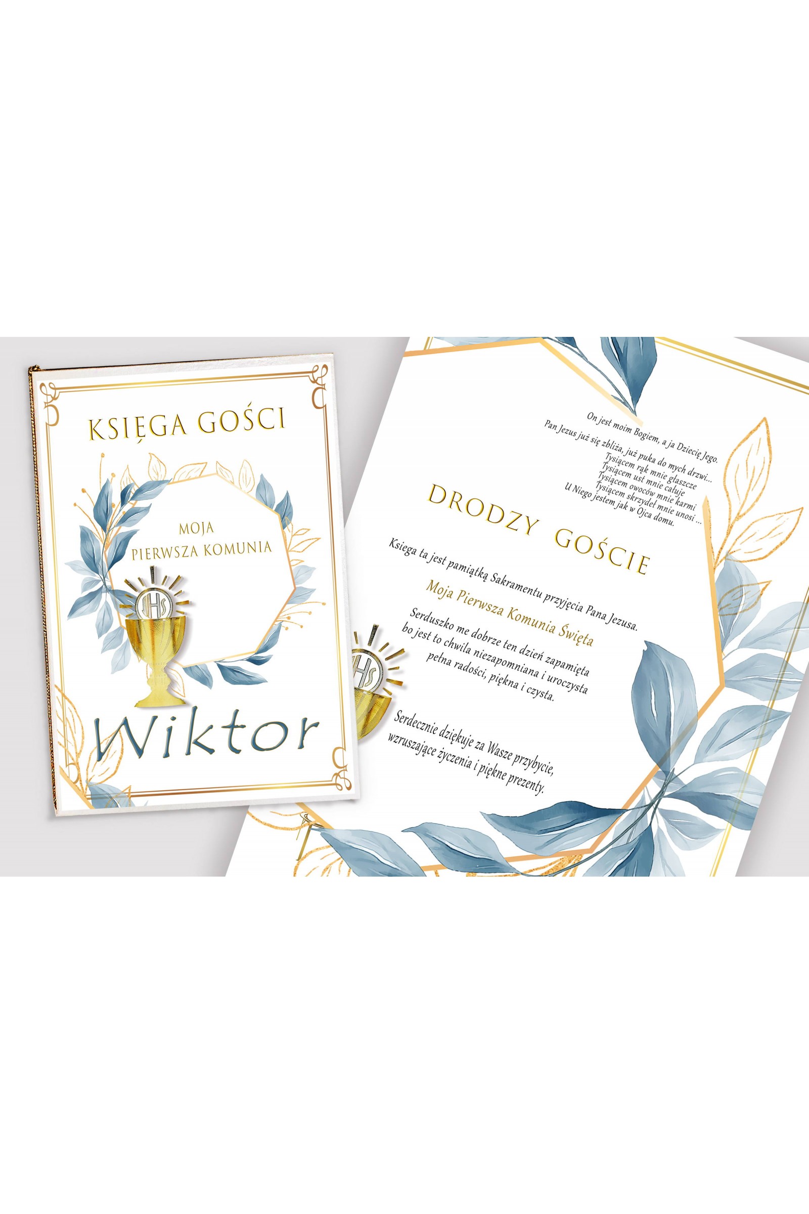 Personalized decorative communion set - Gold with a touch of navy blue Personalized decorative communion set - Gold with a touch of navy blue - obraz 4