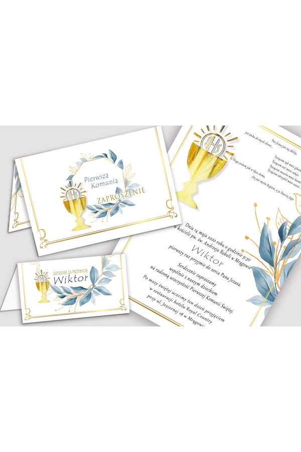 Personalized decorative communion set - Gold with a touch of navy blue Personalized decorative communion set - Gold with a touch of navy blue - obraz 5