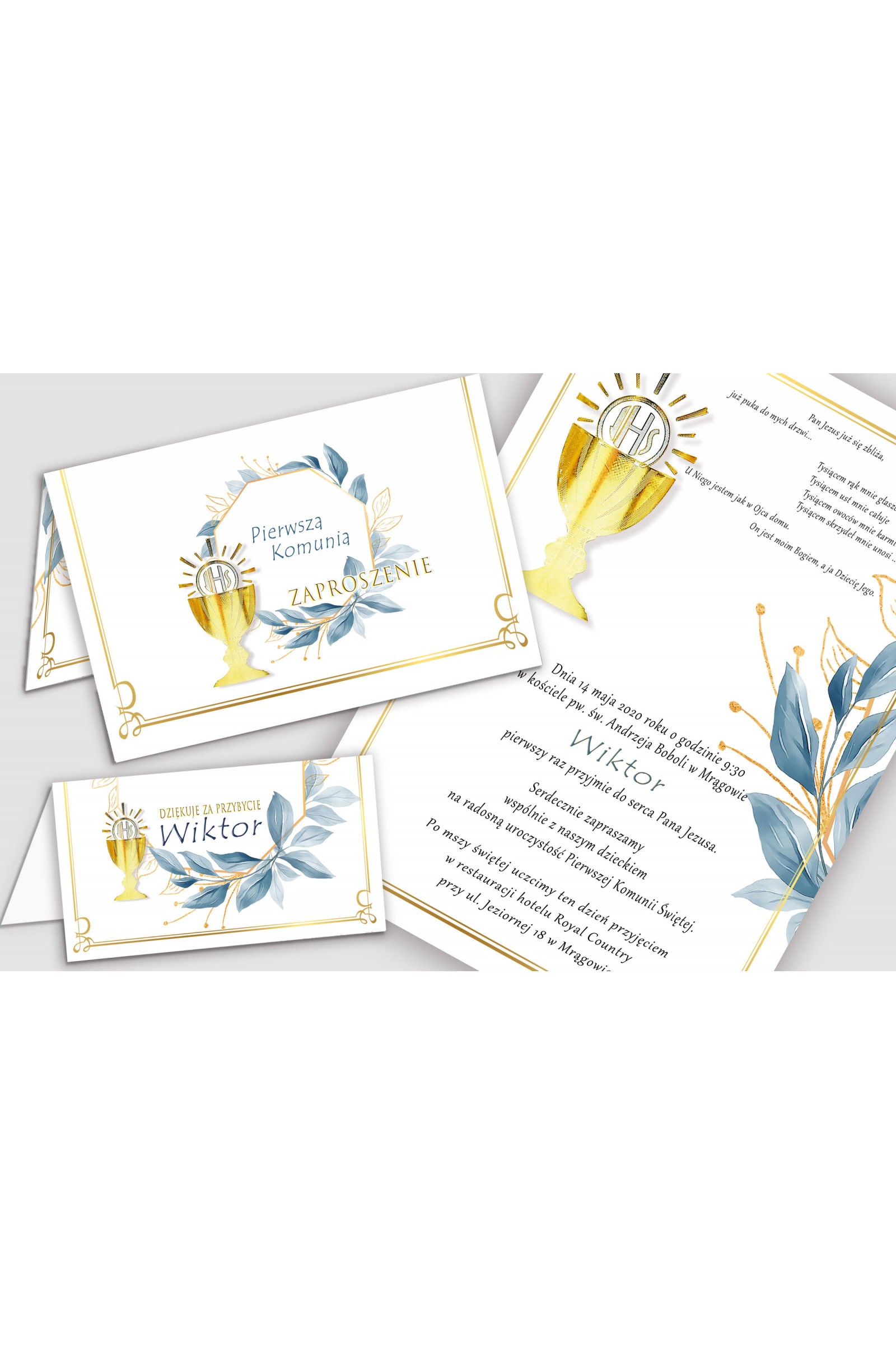Personalized decorative communion set - Gold with a touch of navy blue Personalized decorative communion set - Gold with a touch of navy blue - obraz 5