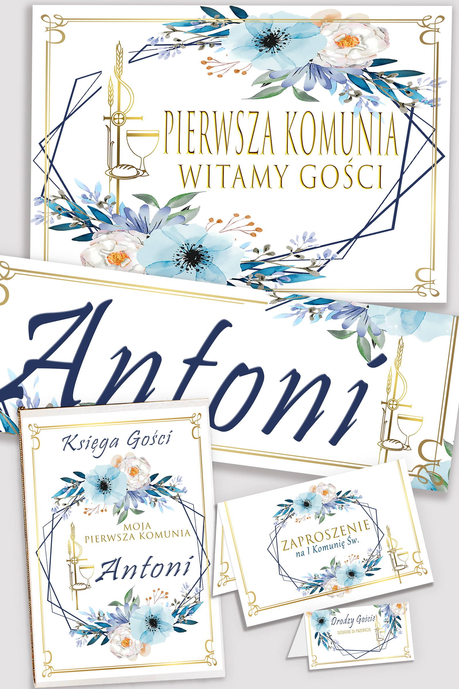 Personalized decorative communion set - Blue Watercolor Personalized decorative communion set - Blue Watercolor - obraz 1