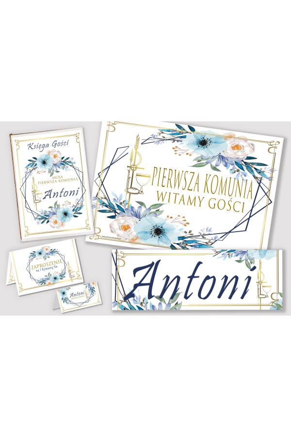 Personalized decorative communion set - Blue Watercolor Personalized decorative communion set - Blue Watercolor - obraz 0