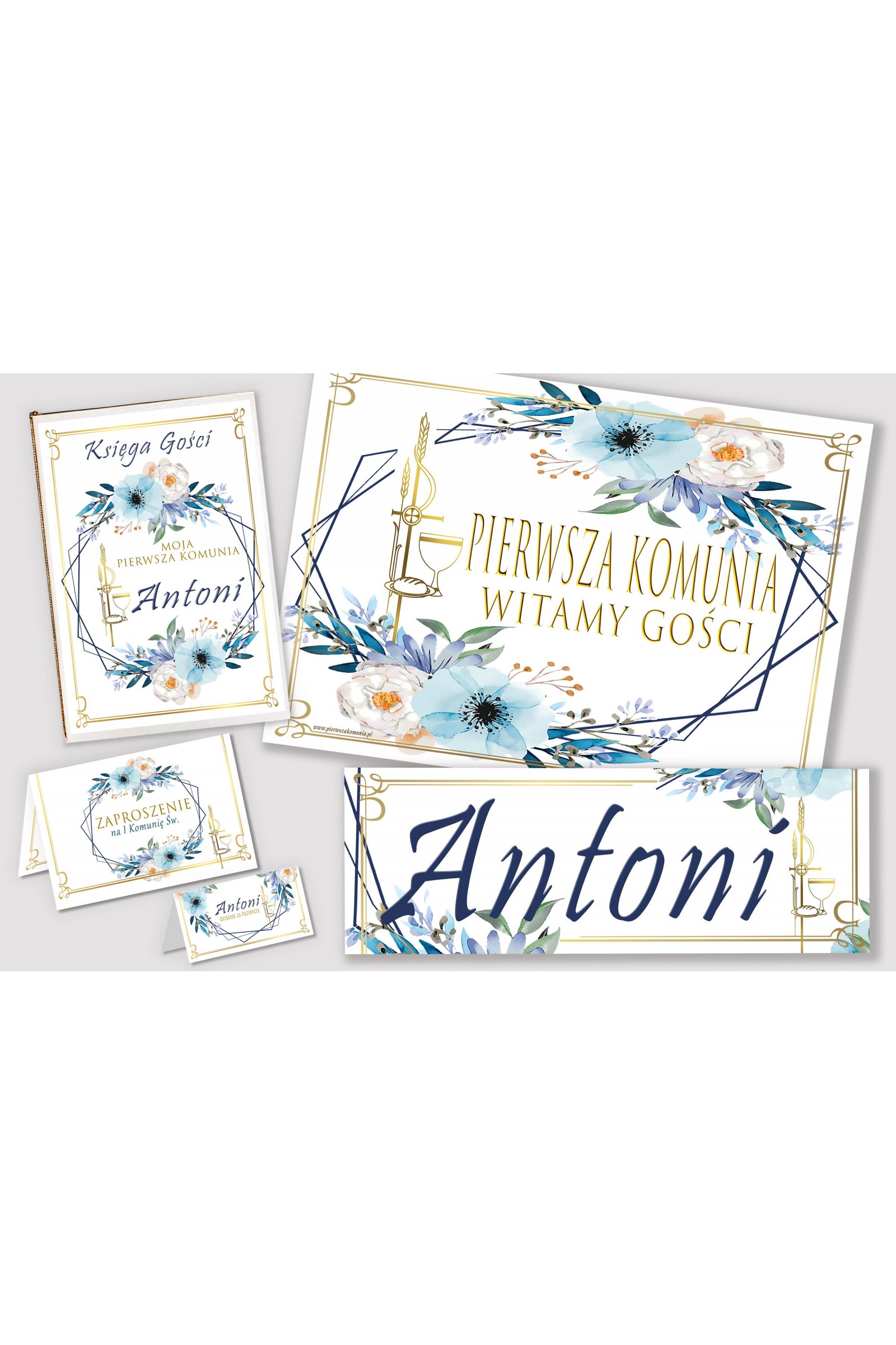 Personalized decorative communion set - Blue Watercolor Personalized decorative communion set - Blue Watercolor - obraz 0