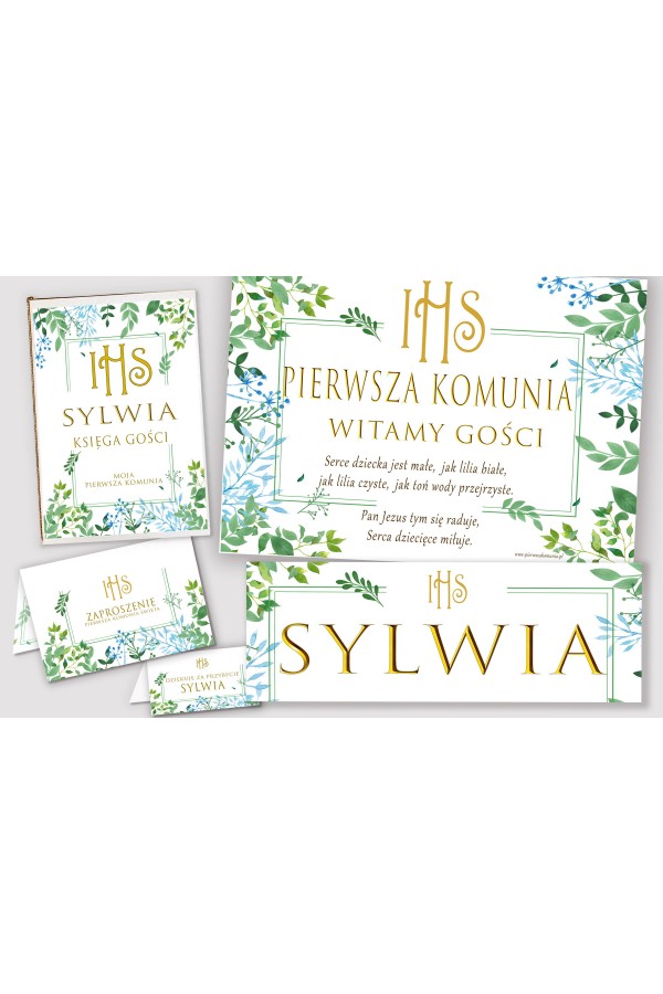Personalized decorative communion set - Spring leaves Personalized decorative communion set - Spring leaves - obraz 1