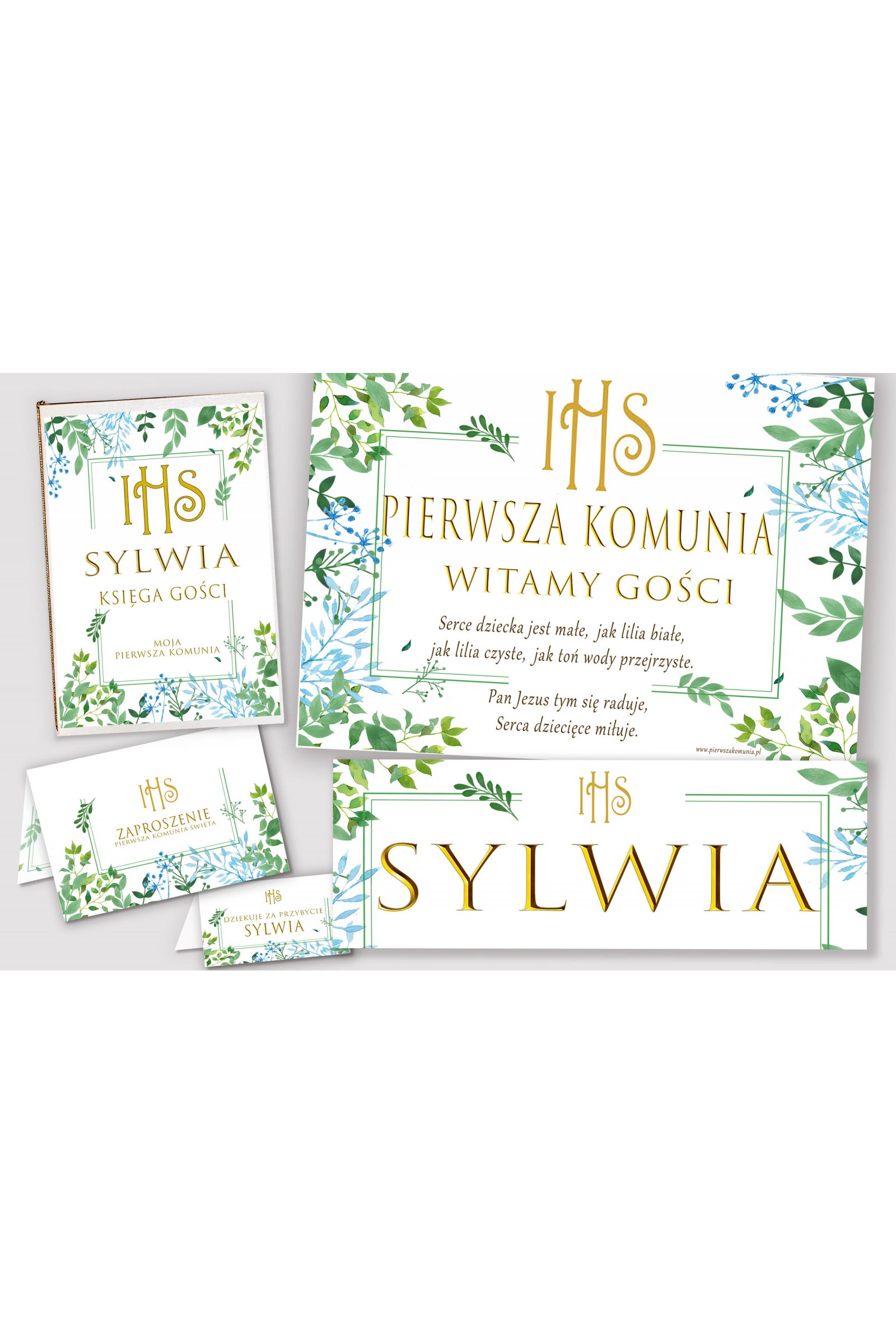 Personalized decorative communion set - Spring leaves Personalized decorative communion set - Spring leaves - obraz 1