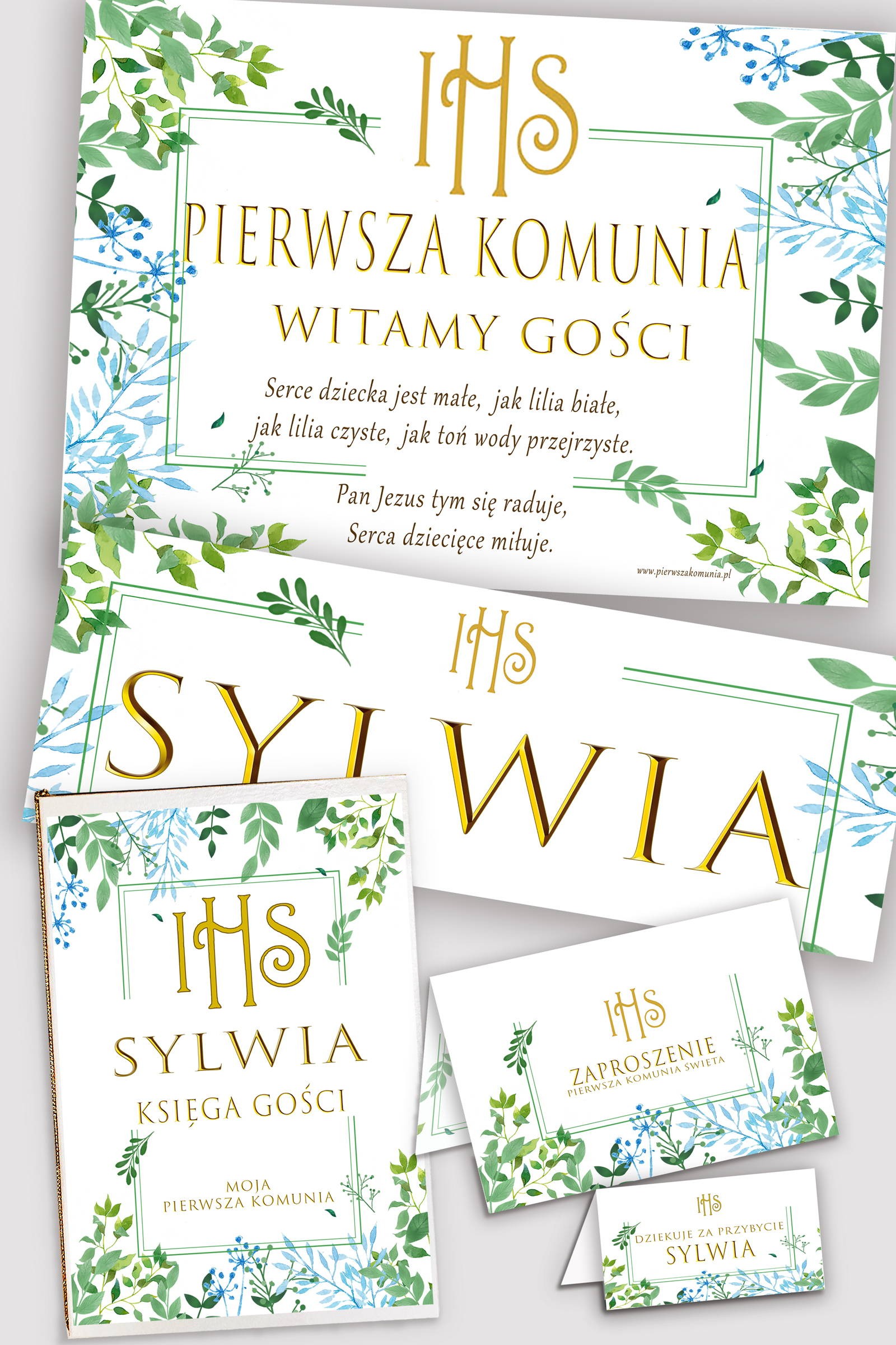 Personalized decorative communion set - Spring leaves Personalized decorative communion set - Spring leaves - obraz 0
