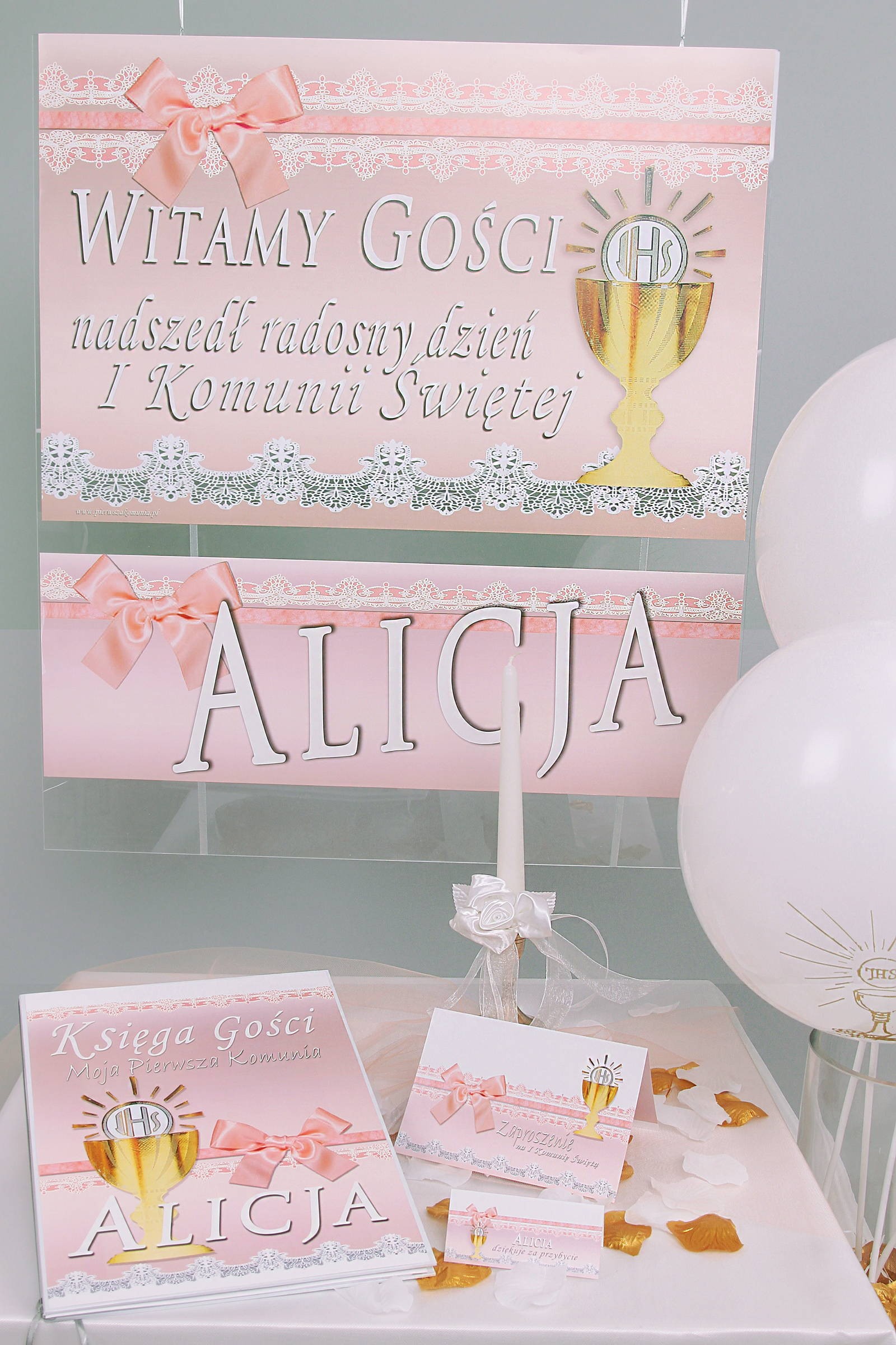 Personalized decorative communion set - Lace pink Personalized decorative communion set - Lace pink - obraz 0
